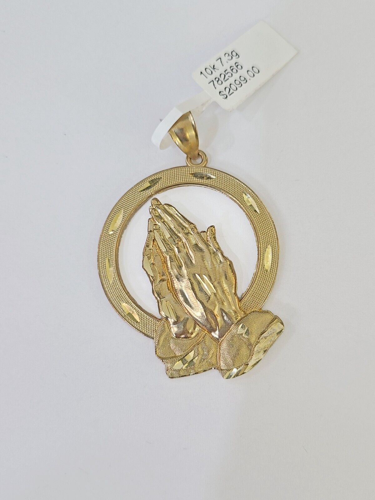 10K Real Praying Hands Charm Pendant Yellow Gold 2" Genuine - GoldenlinQ