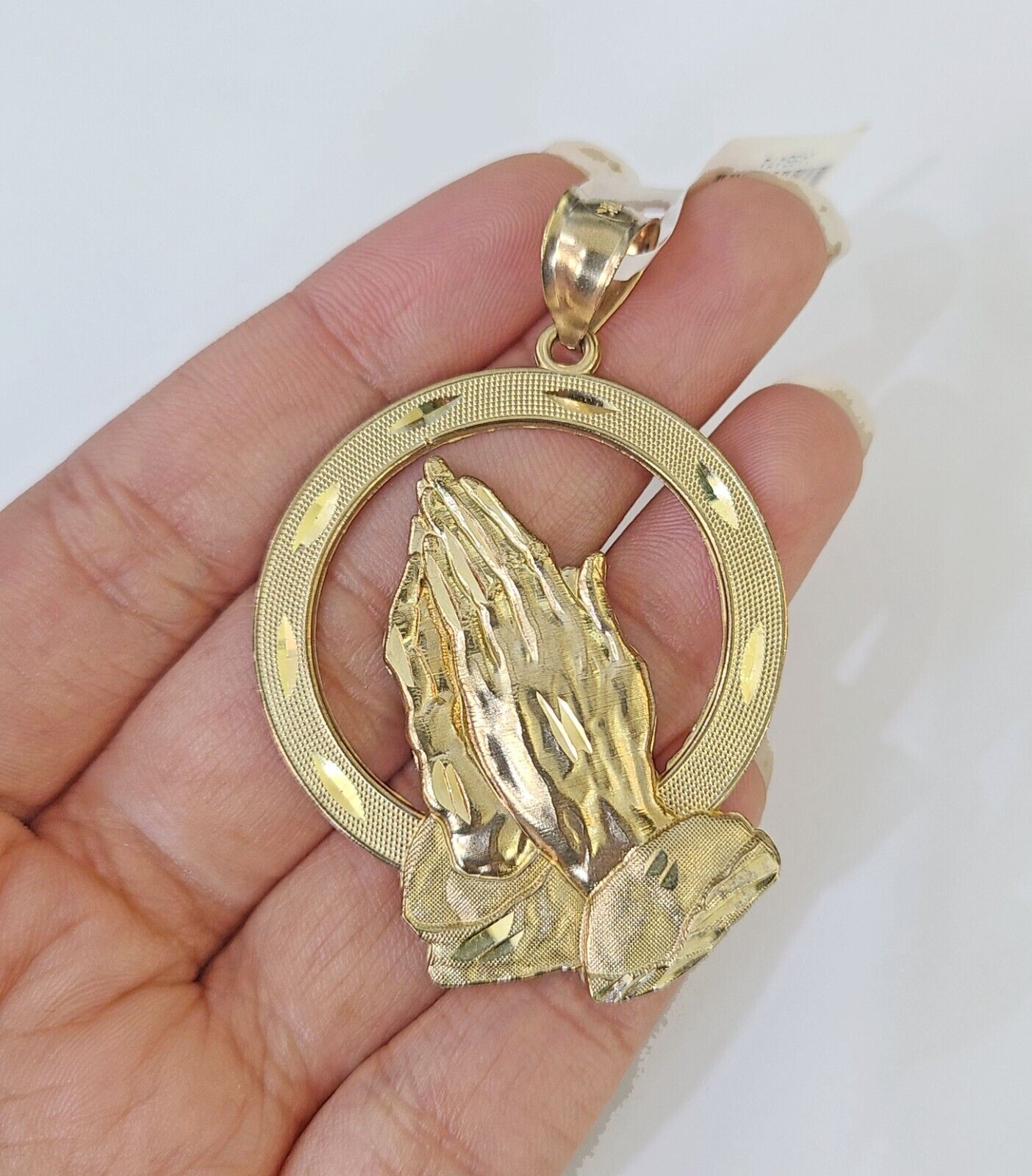 10K Real Praying Hands Charm Pendant Yellow Gold 2" Genuine - GoldenlinQ