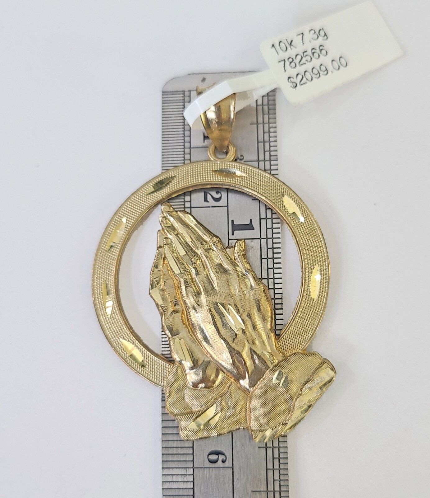 10K Real Praying Hands Charm Pendant Yellow Gold 2" Genuine - GoldenlinQ