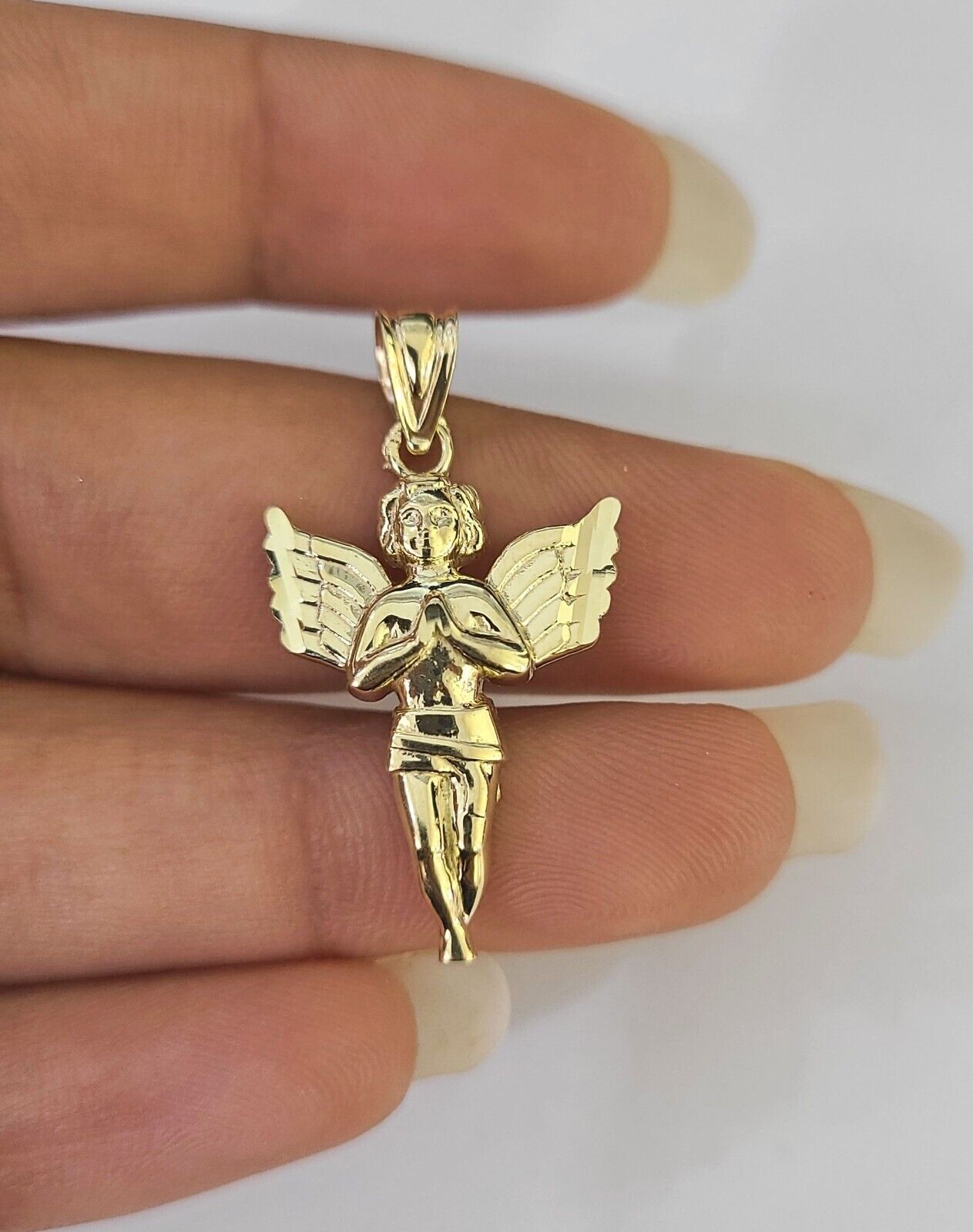 10K Real Praying Hands Charm Pendant Yellow Gold Genuine - GoldenlinQ