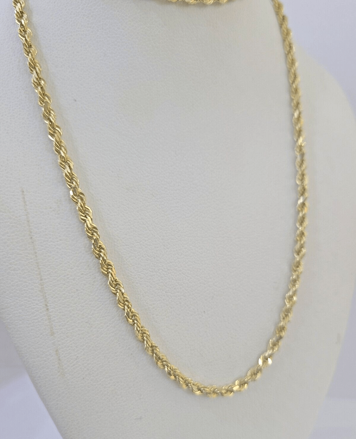 10k Real Solid Yellow Gold Rope Chain Women Men Diamond Cut 3mm 22 Inches - GoldenlinQ