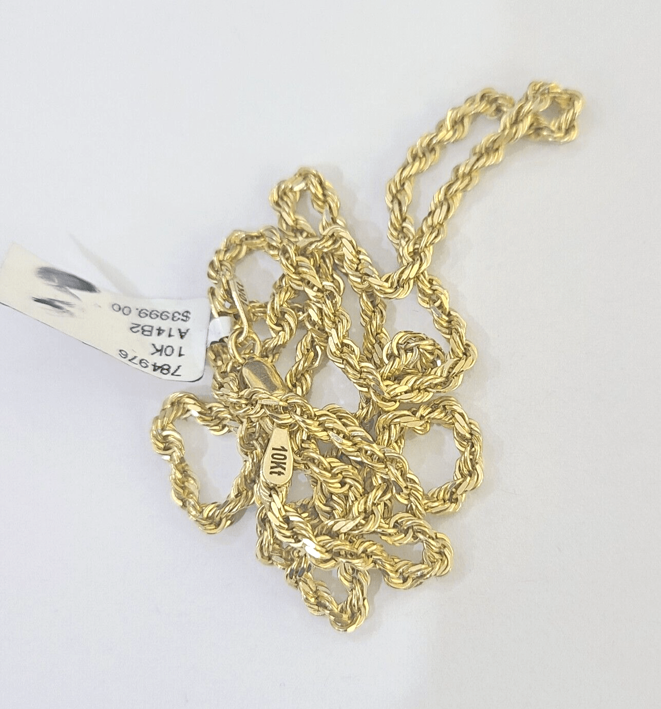 10k Real Solid Yellow Gold Rope Chain Women Men Diamond Cut 3mm 22 Inches - GoldenlinQ