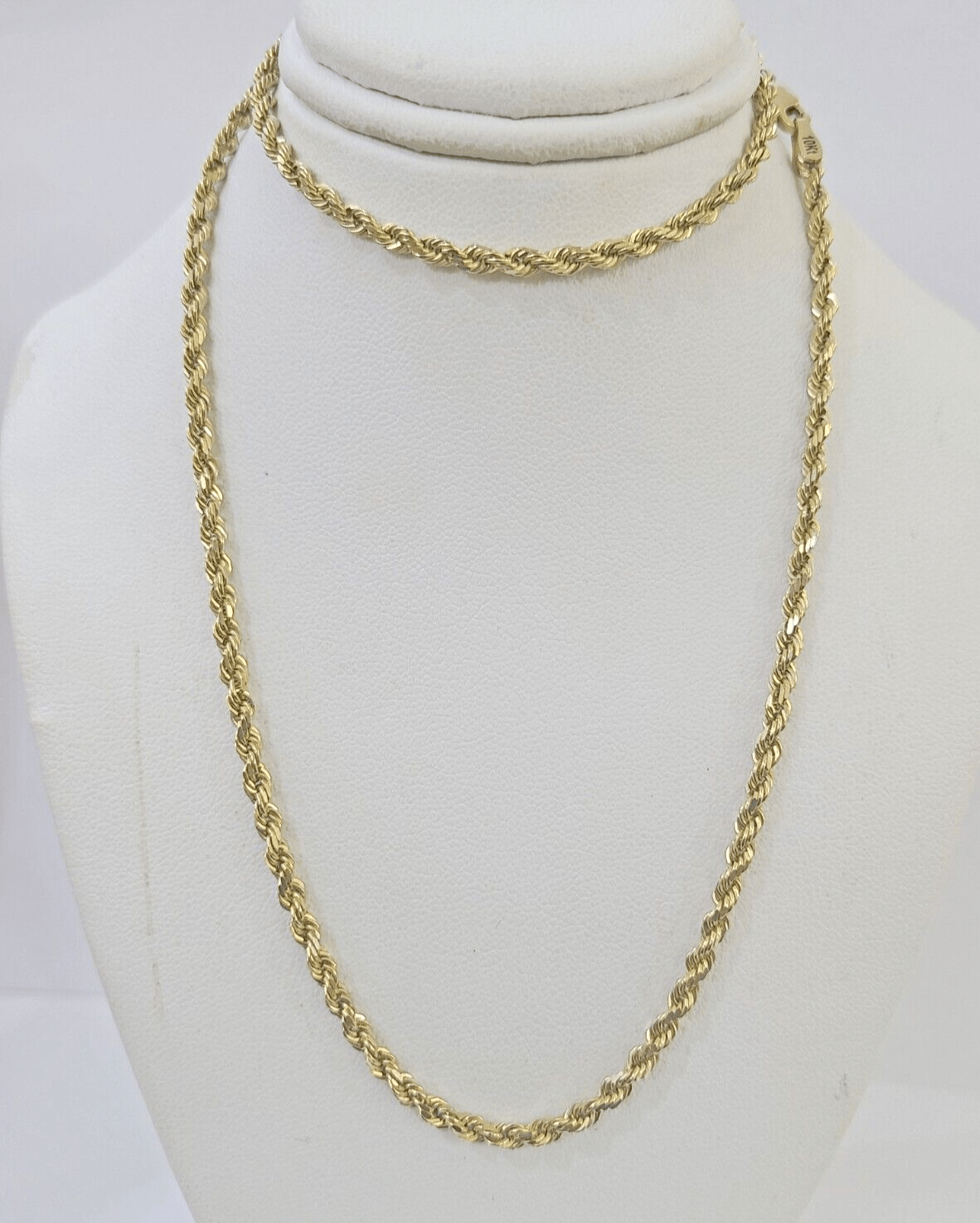 10k Real Solid Yellow Gold Rope Chain Women Men Diamond Cut 3mm 22 Inches - GoldenlinQ