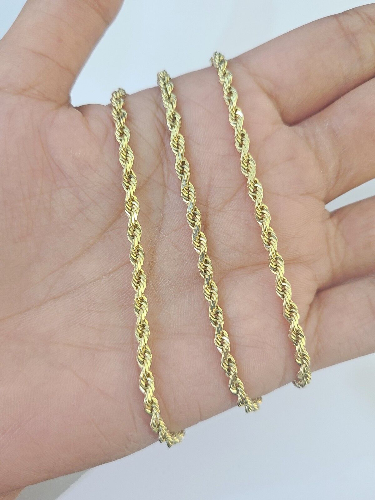 10k Real Solid Yellow Gold Rope Chain Women Men Diamond Cut 3mm 22 Inches - GoldenlinQ
