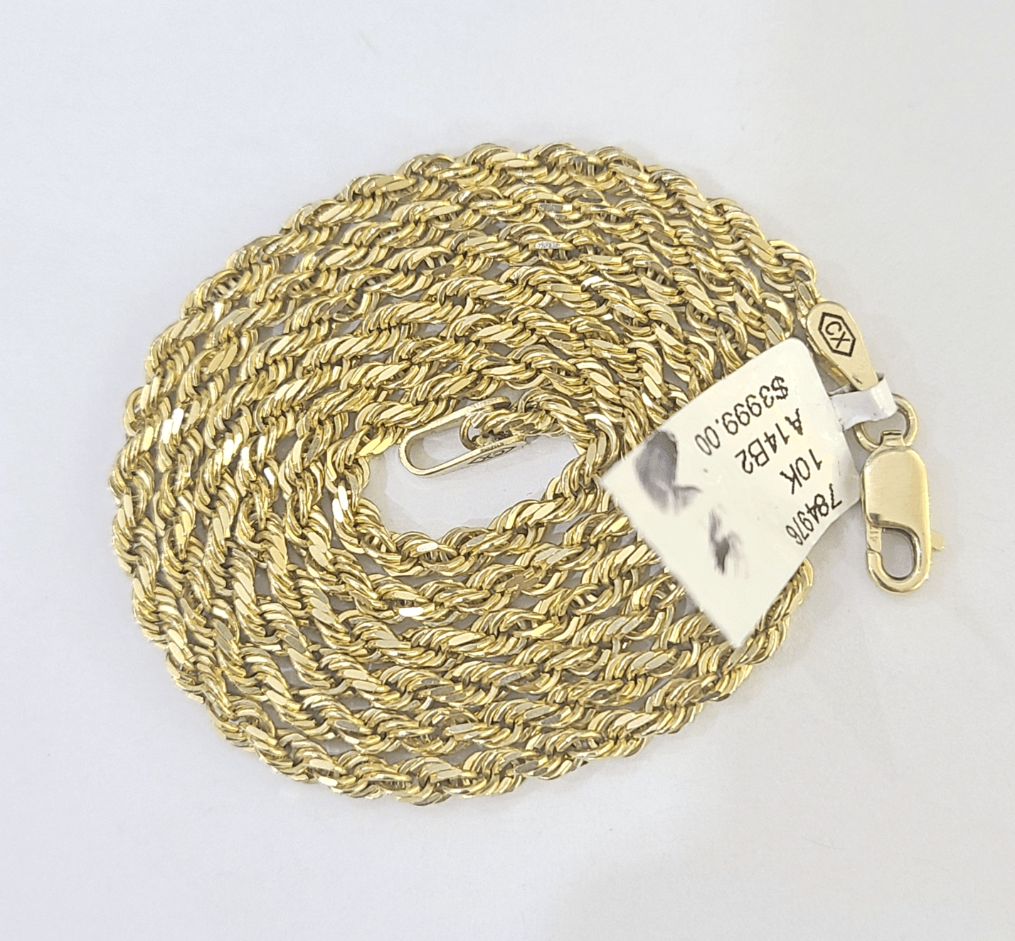 10k Real Solid Yellow Gold Rope Chain Women Men Diamond Cut 3mm 22 Inches - GoldenlinQ