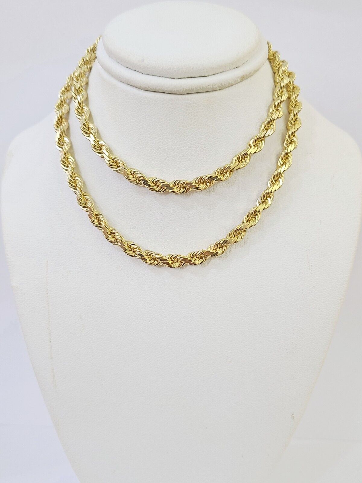 10k Real Solid Yellow Gold Rope Chain Women Men Diamond Cut 4mm 20 Inches - GoldenlinQ