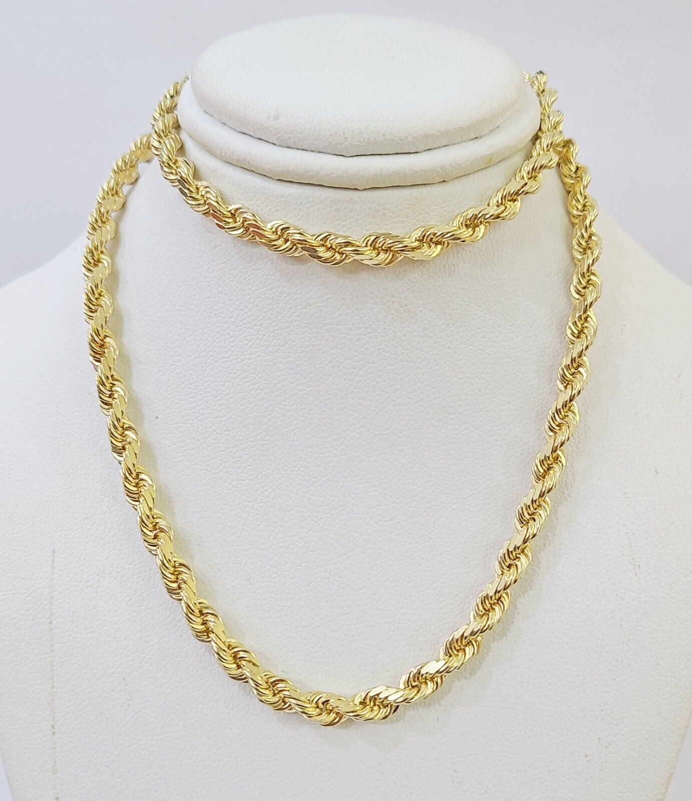 10k Real Solid Yellow Gold Rope Chain Women Men Diamond Cut 4mm 20 Inches - GoldenlinQ