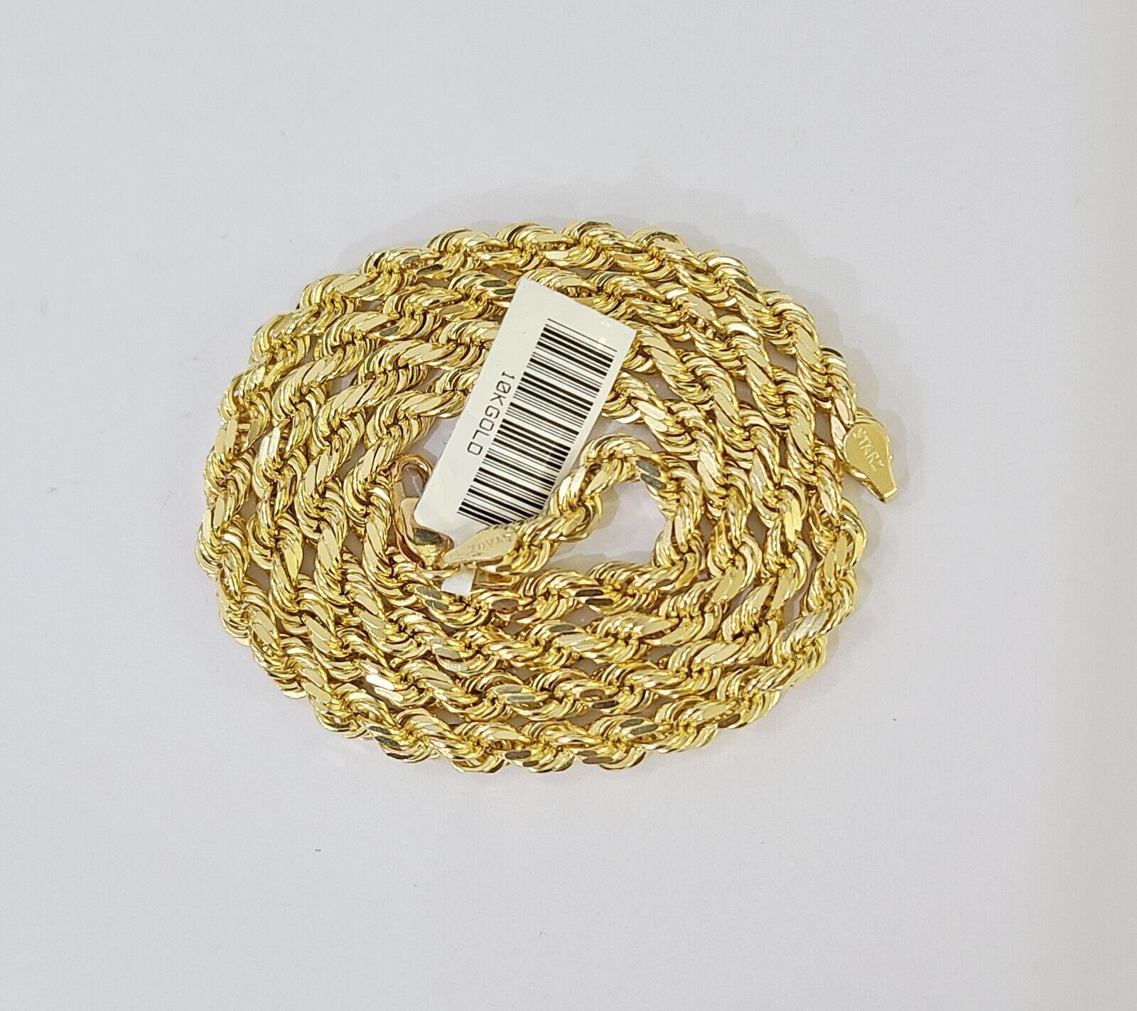 10k Real Solid Yellow Gold Rope Chain Women Men Diamond Cut 4mm 20 Inches - GoldenlinQ