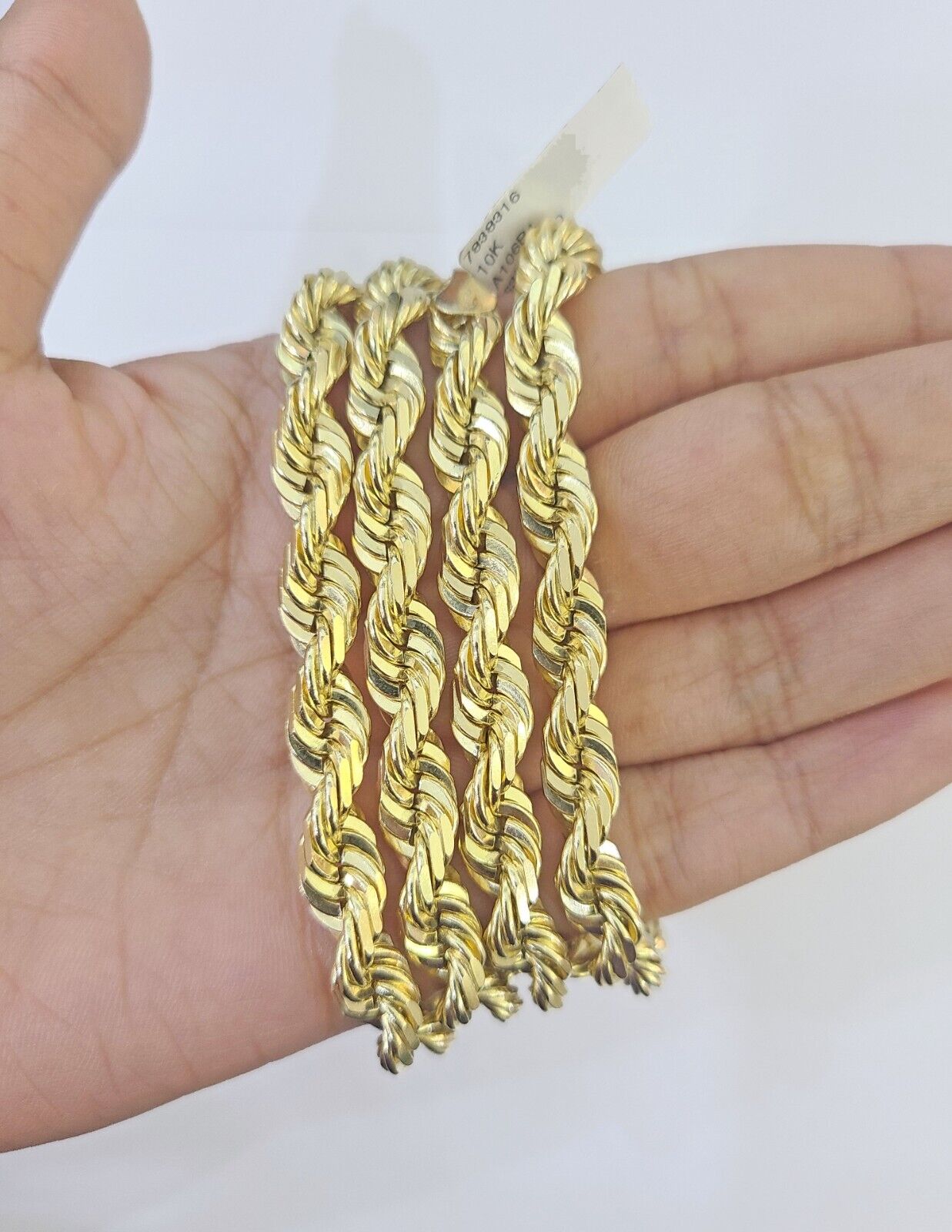 10k Real Solid Yellow Gold Rope Chain Women Men Diamond Cut 7mm 28 Inches - GoldenlinQ