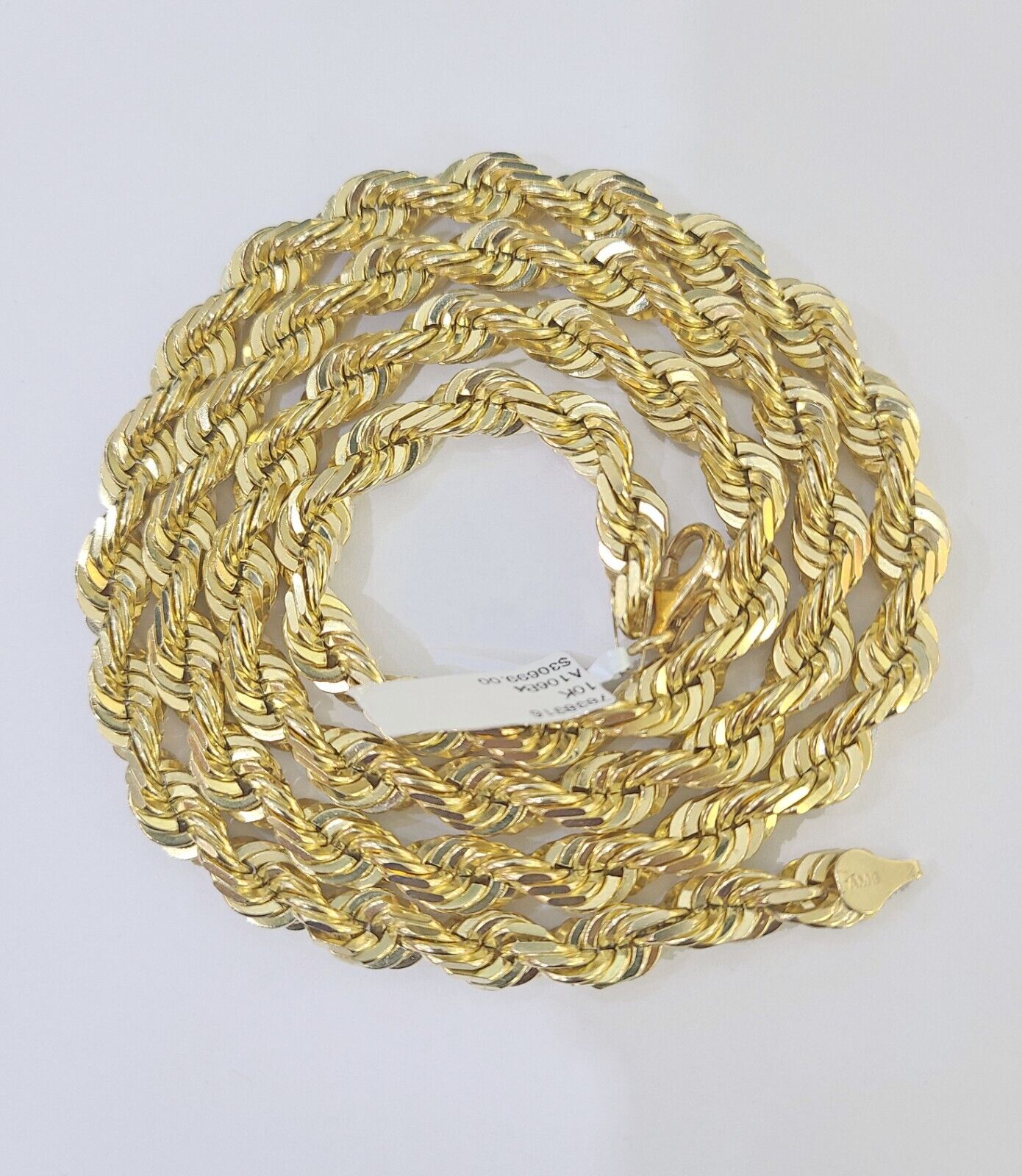 10k Real Solid Yellow Gold Rope Chain Women Men Diamond Cut 7mm 28 Inches - GoldenlinQ