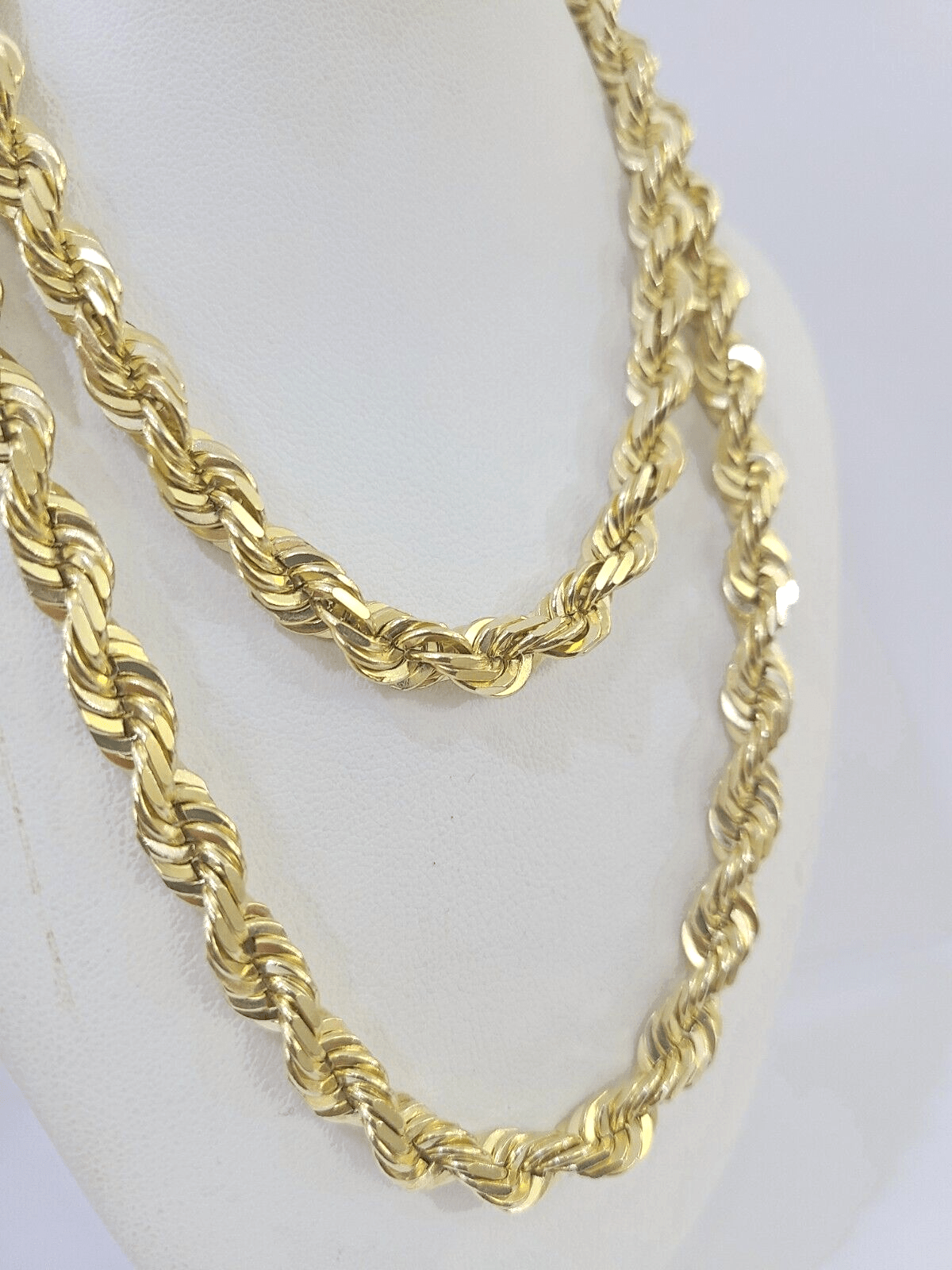 10k Real Solid Yellow Gold Rope Chain Women Men Diamond Cut 7mm 28 Inches - GoldenlinQ