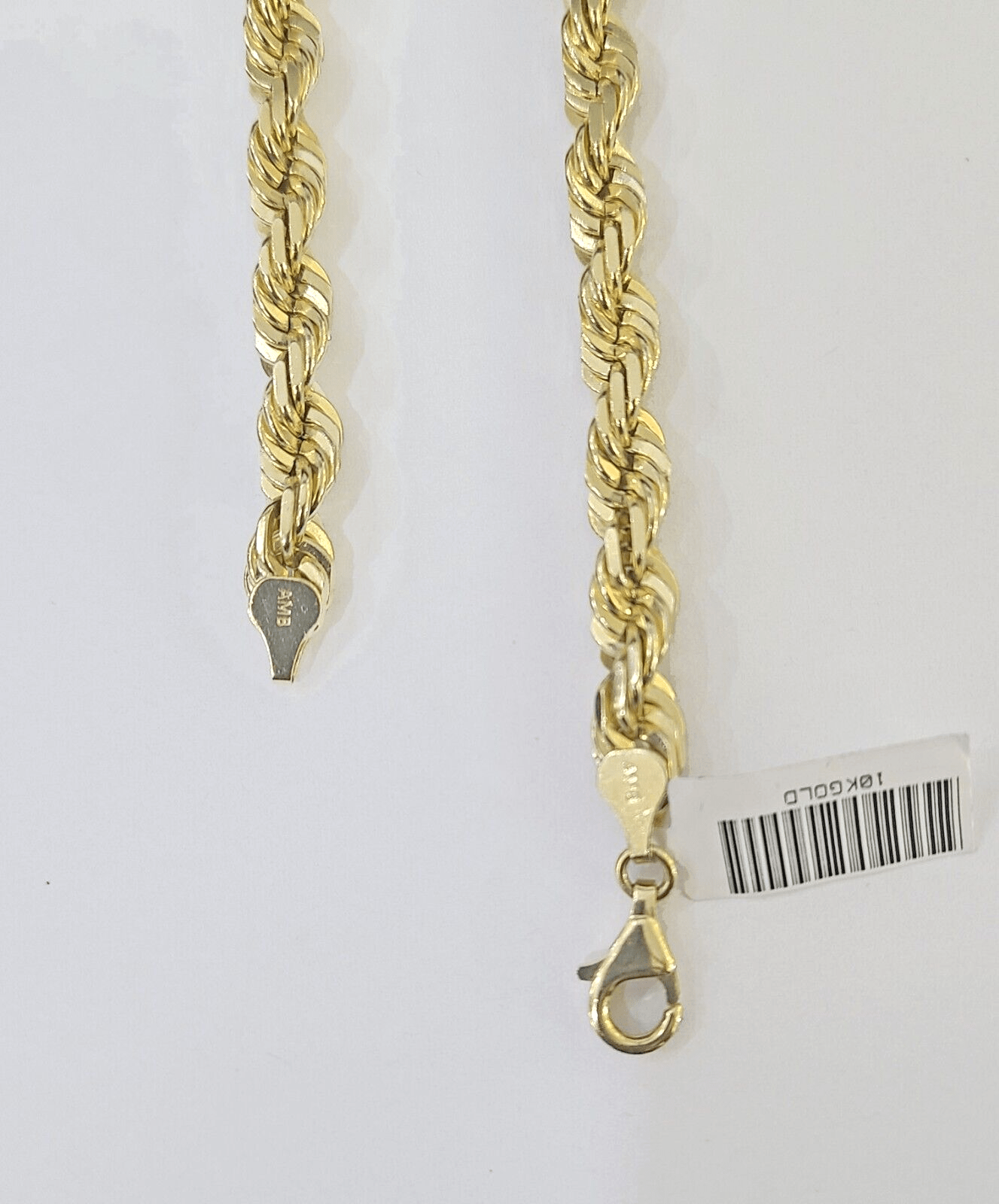 10k Real Solid Yellow Gold Rope Chain Women Men Diamond Cut 7mm 28 Inches - GoldenlinQ