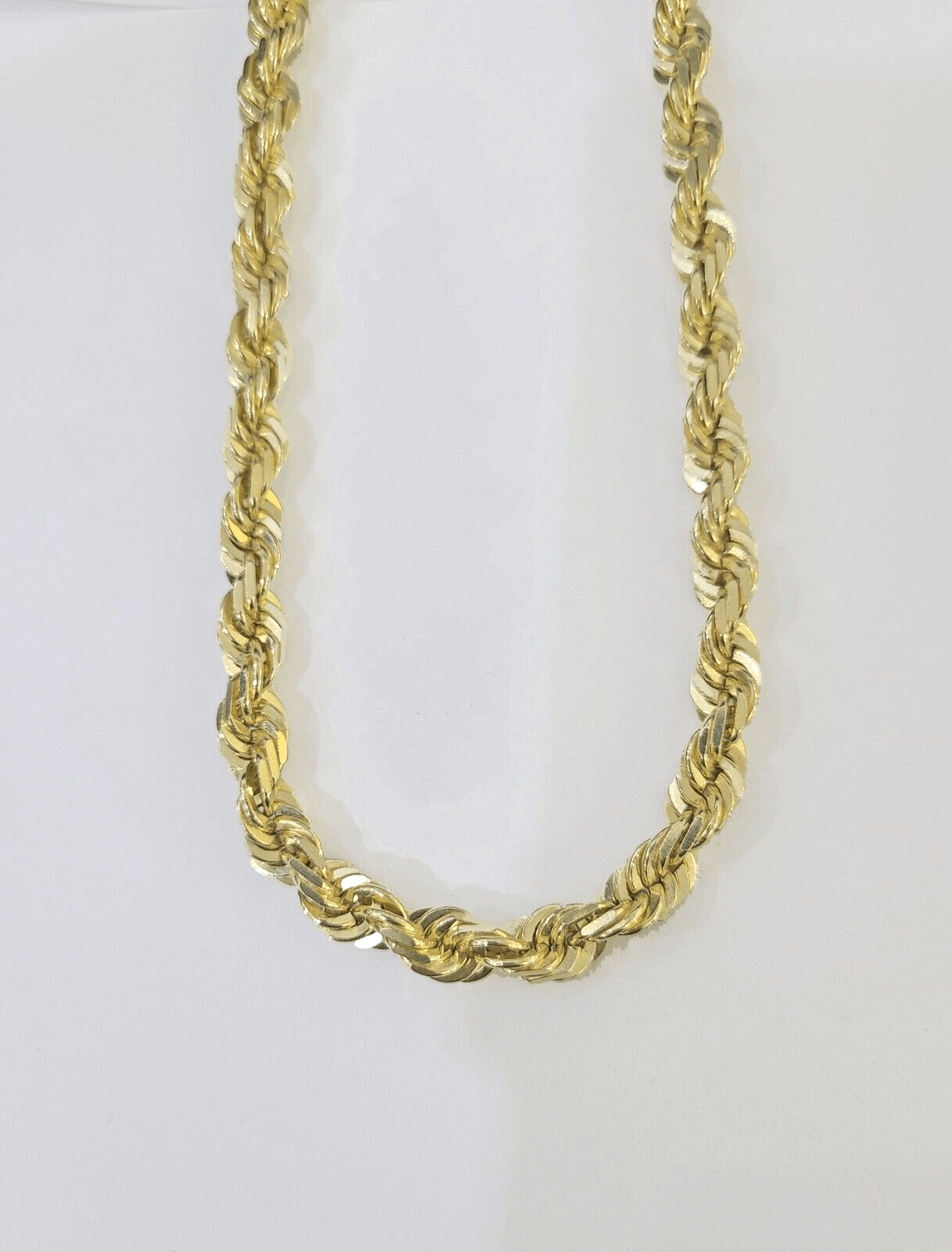 10k Real Solid Yellow Gold Rope Chain Women Men Diamond Cut 7mm 28 Inches - GoldenlinQ