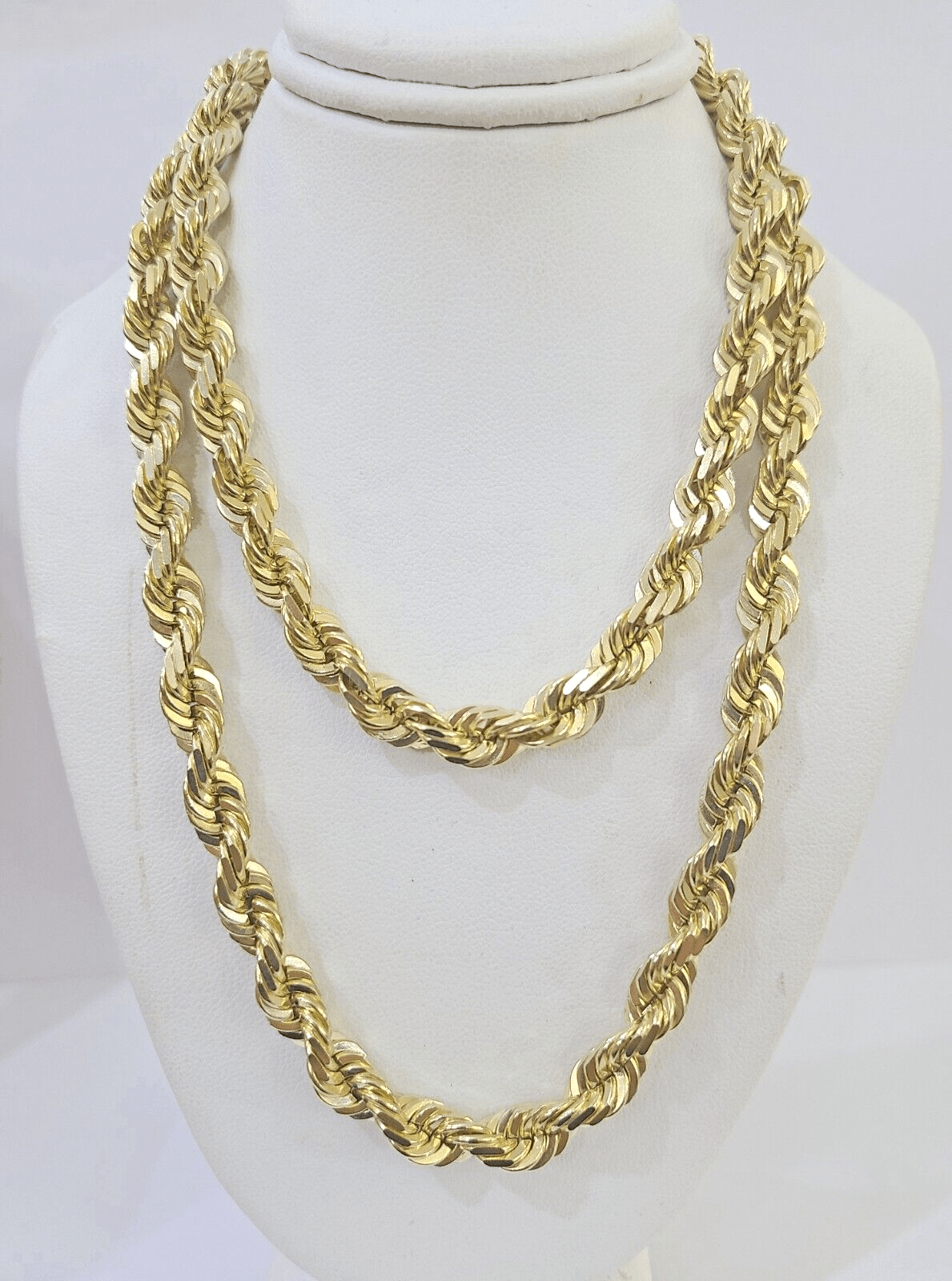10k Real Solid Yellow Gold Rope Chain Women Men Diamond Cut 7mm 28 Inches - GoldenlinQ