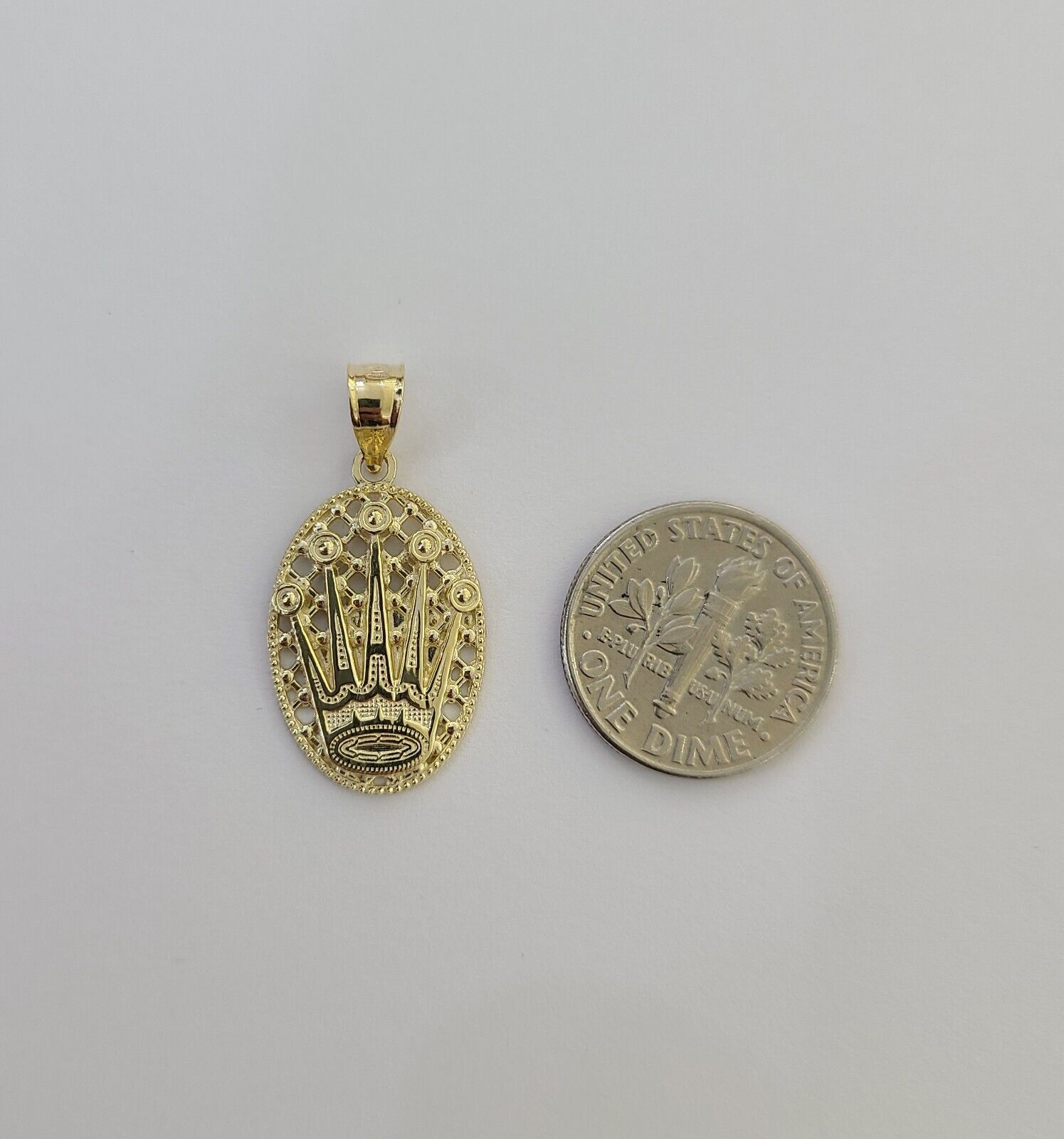 10K Real Yellow Gold Crown Circular Charm Pendant Gold 10kt - GoldenlinQ