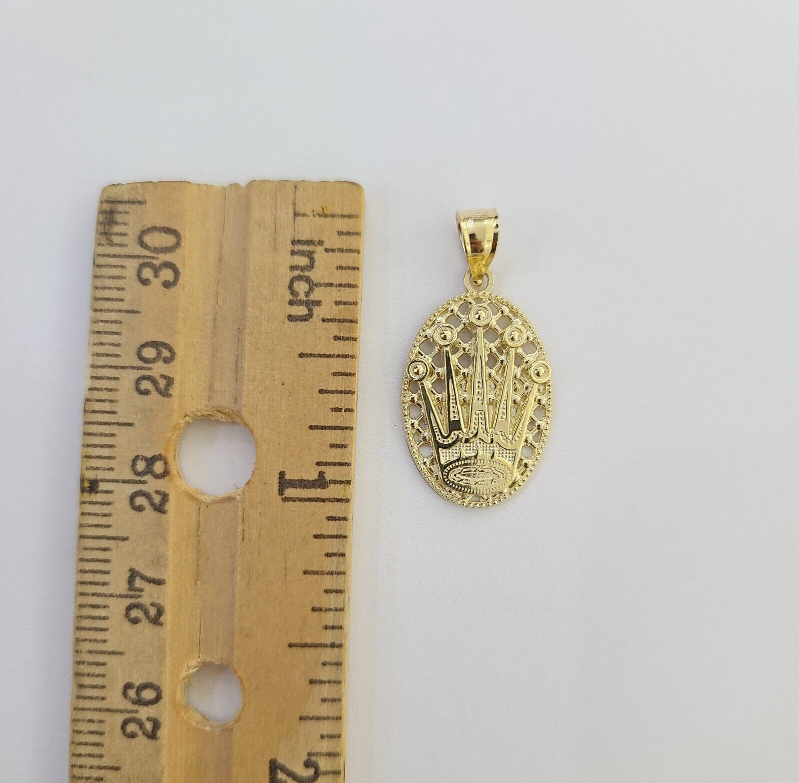 10K Real Yellow Gold Crown Circular Charm Pendant Gold 10kt - GoldenlinQ