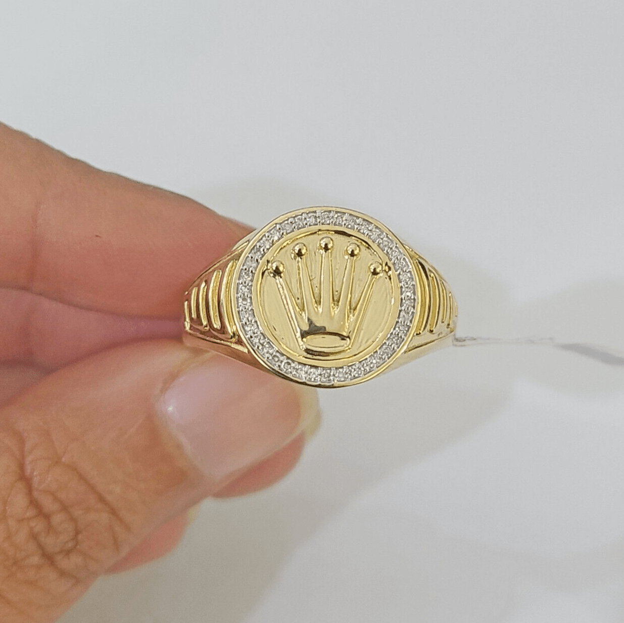 10k Real yellow Gold Diamond Crown Ring men casual Circular ring - GoldenlinQ