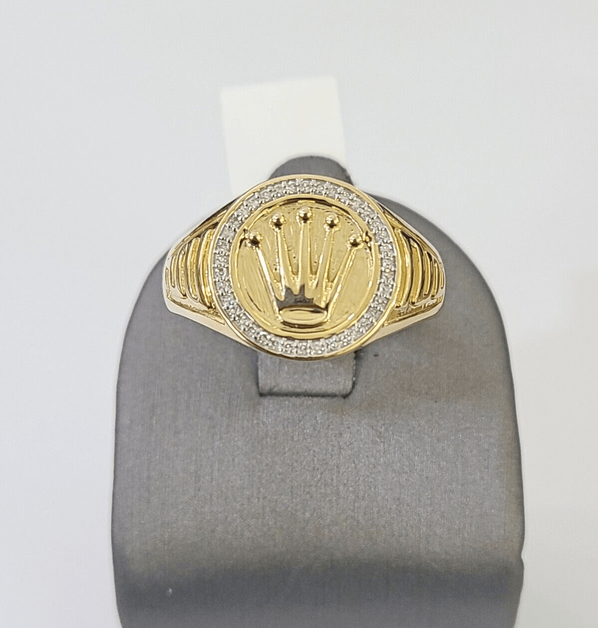 10k Real yellow Gold Diamond Crown Ring men casual Circular ring - GoldenlinQ
