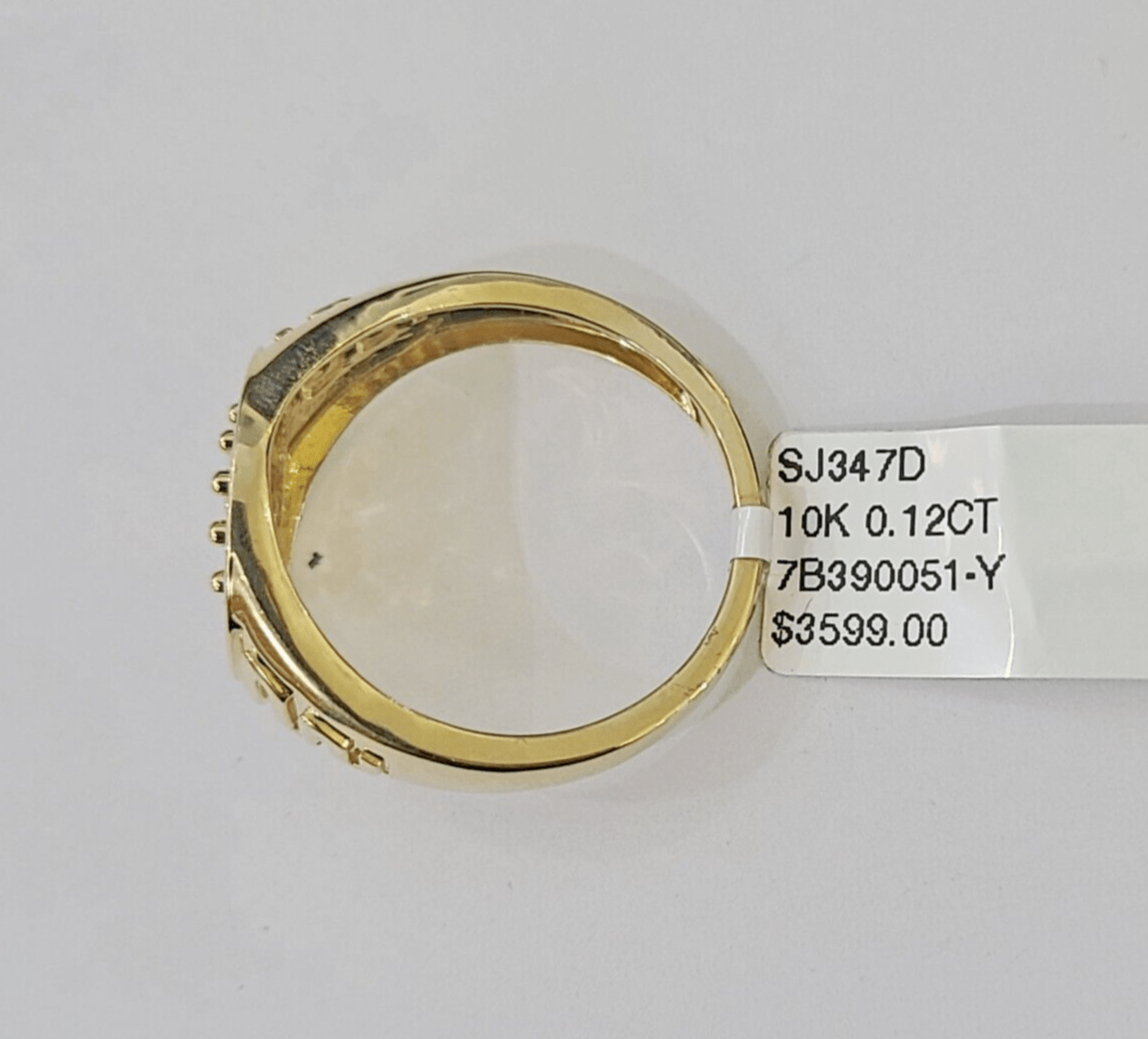 10k Real yellow Gold Diamond Crown Ring men casual Circular ring - GoldenlinQ