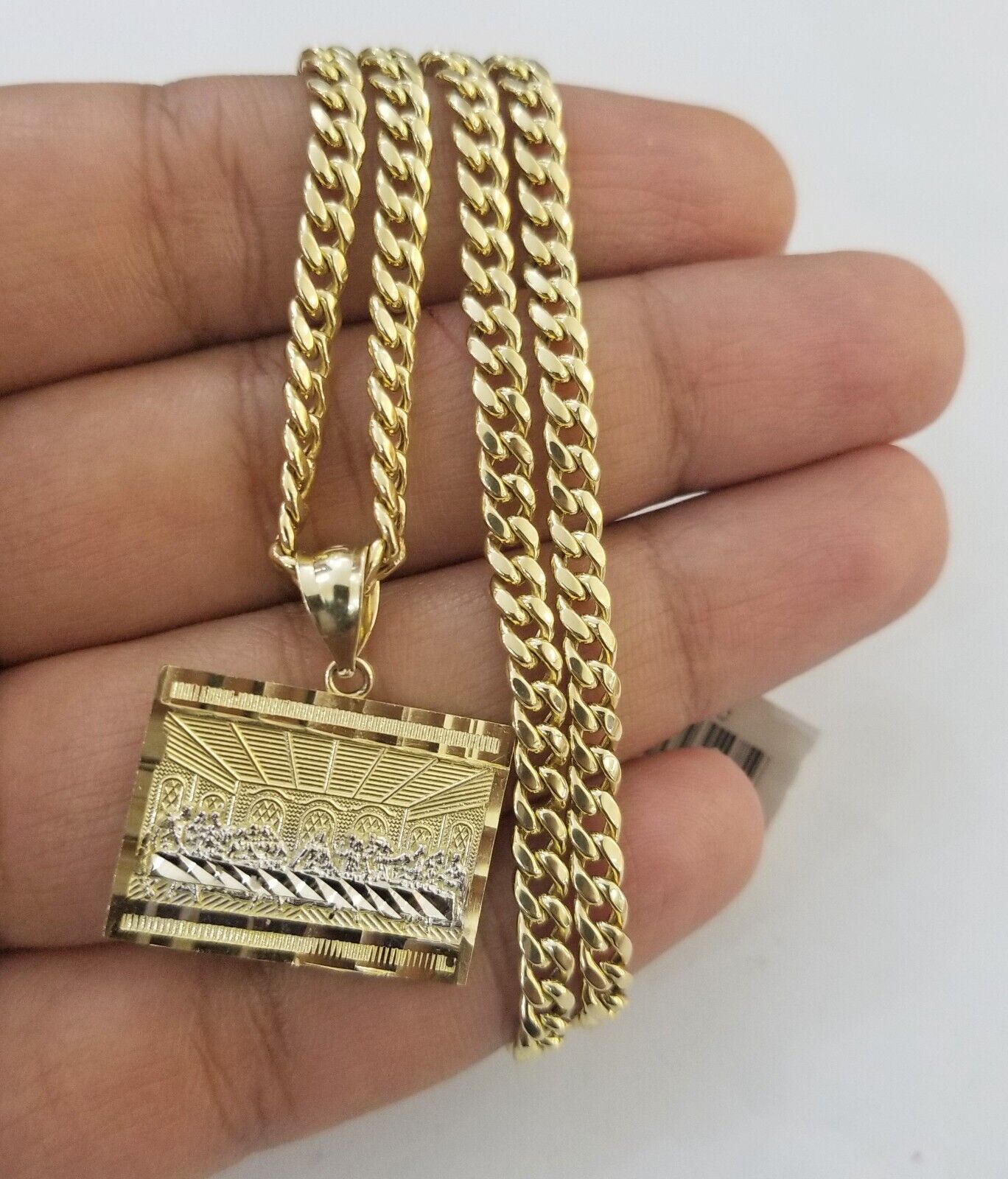 10k Real Yellow Gold Last Supper Charm Pendant Diamond cuts Design Men/Women - GoldenlinQ