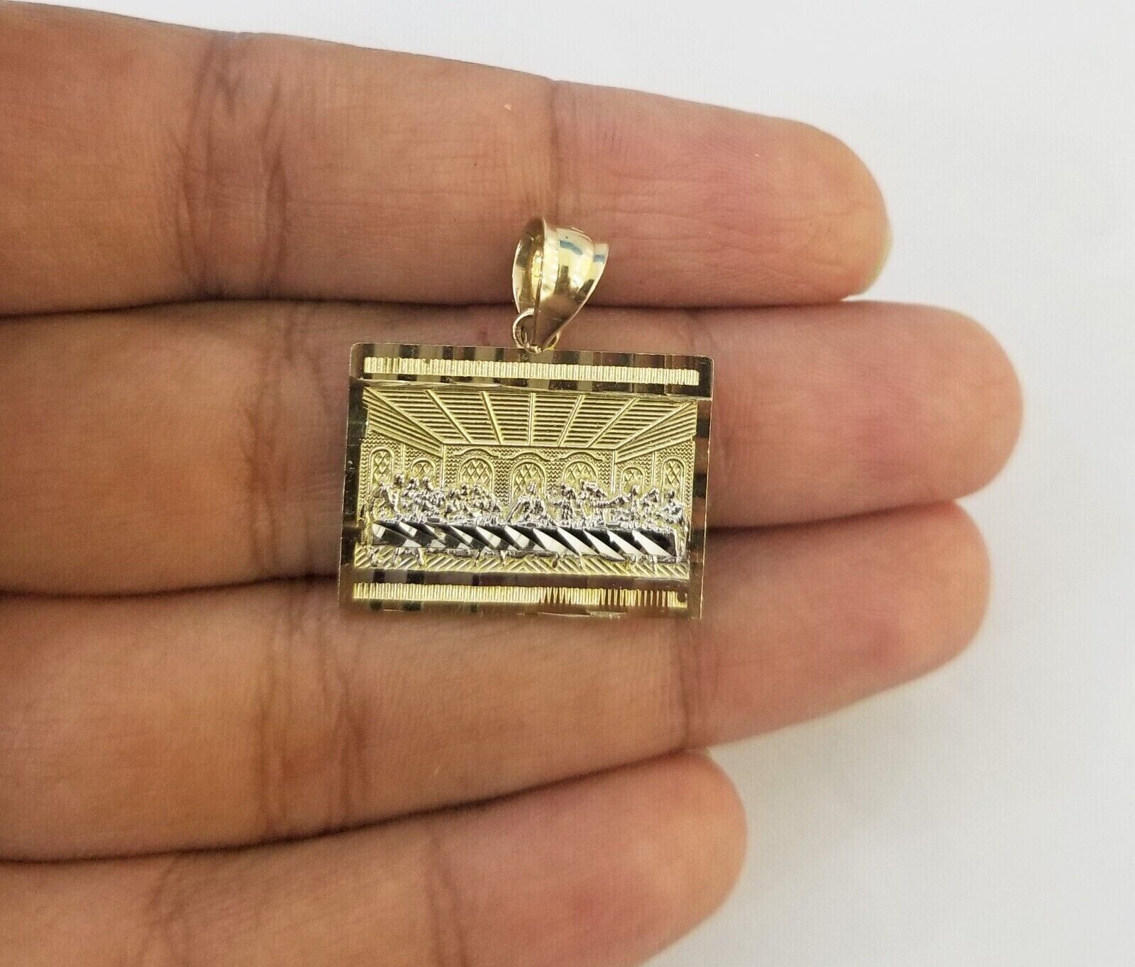 10k Real Yellow Gold Last Supper Charm Pendant Diamond cuts Design Men/Women - GoldenlinQ