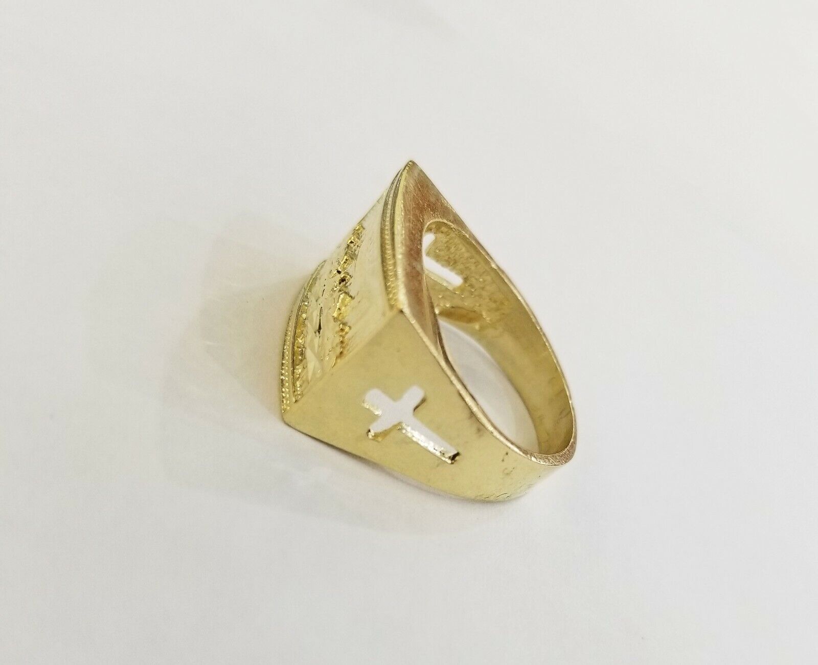10k Real Yellow Gold Last Supper Ring Men Ring Size 10 Sizable Cross design - GoldenlinQ