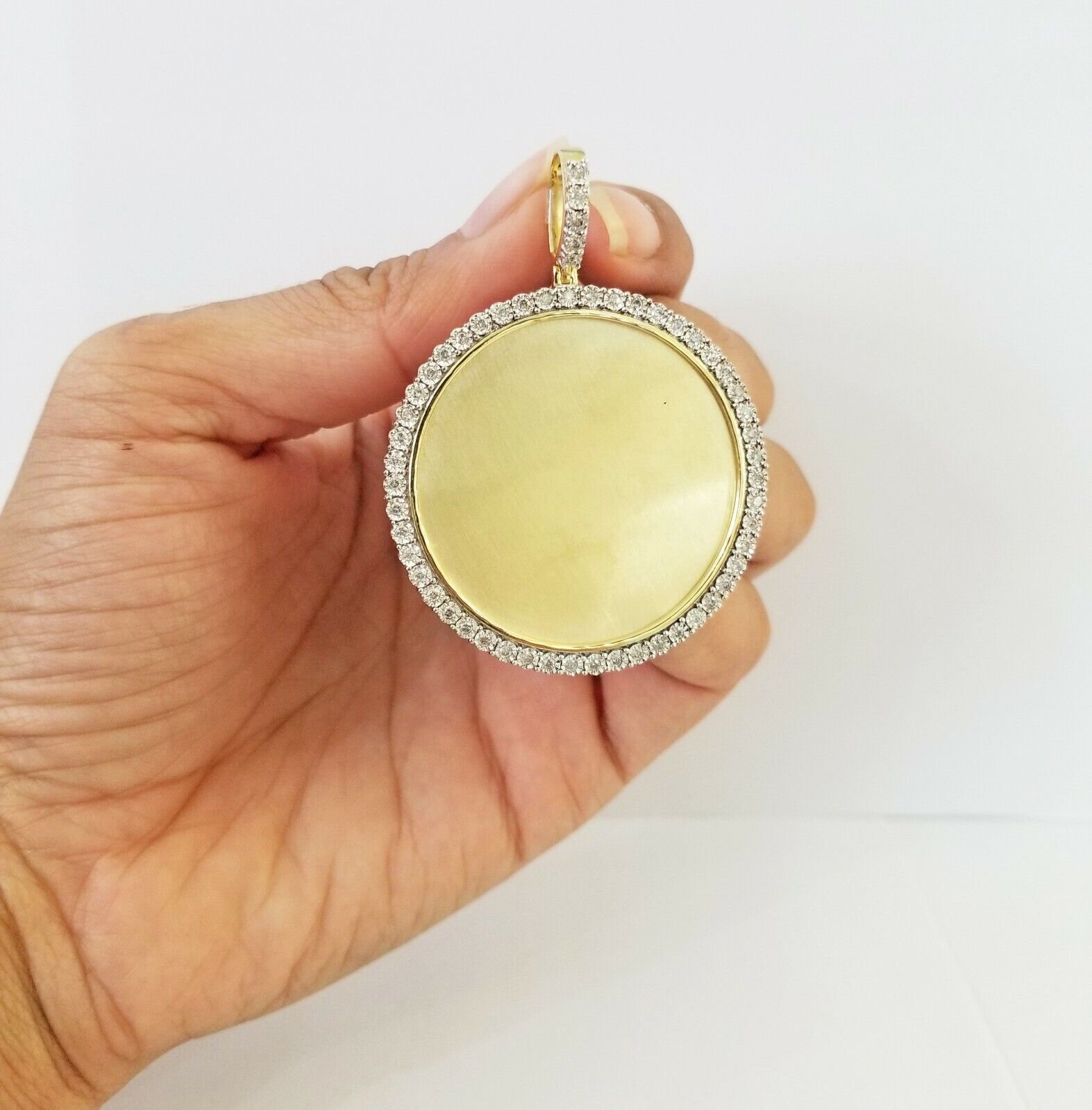 10k Real Yellow Gold Memory Pendant Charm 0.80CT 10kt Real 2"Inch Diamond Charm - GoldenlinQ