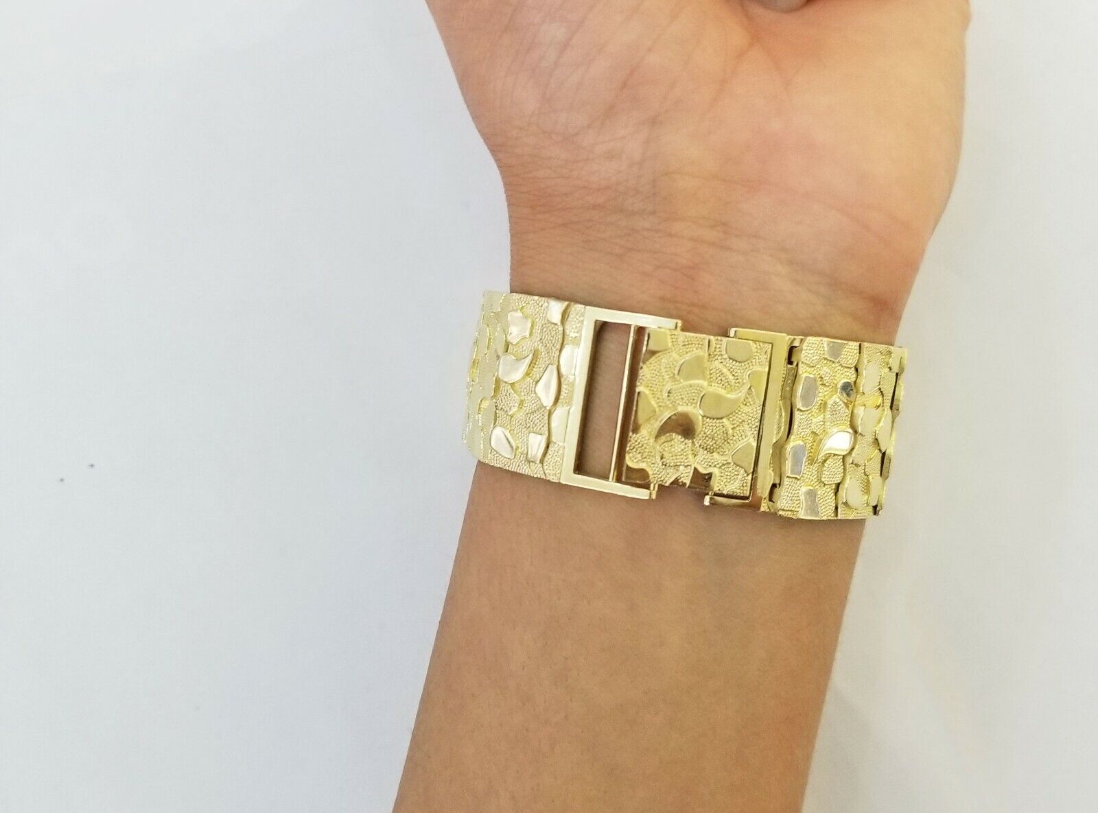 10K REAL Yellow Gold Nugget Bracelet 9" Inch 22mm Mens Thick Bracelet 10kt - GoldenlinQ