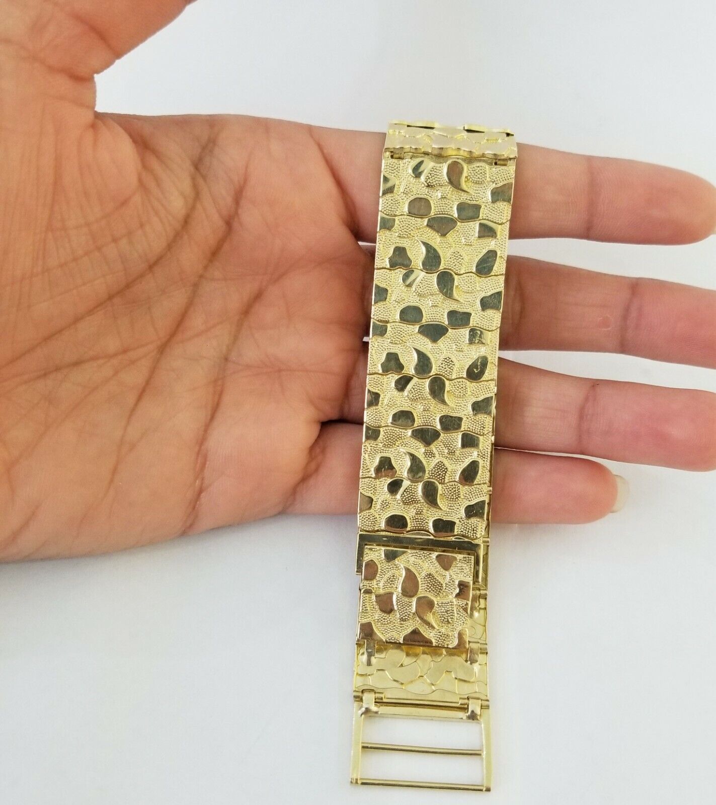 10K REAL Yellow Gold Nugget Bracelet 9" Inch 22mm Mens Thick Bracelet 10kt - GoldenlinQ