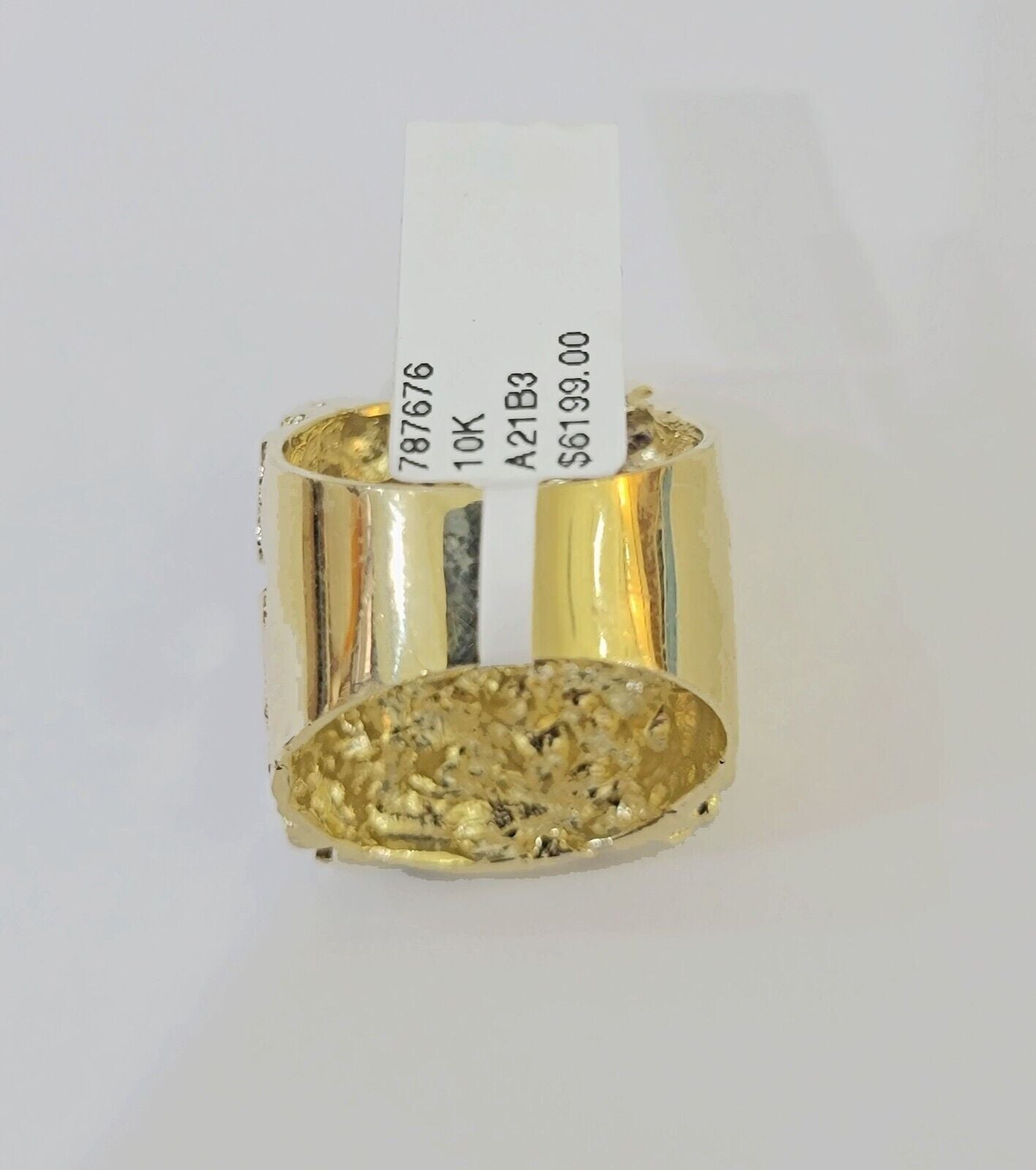 10k Real yellow Gold Nugget Ring men casual Rectangle gold ring 10kt - GoldenlinQ