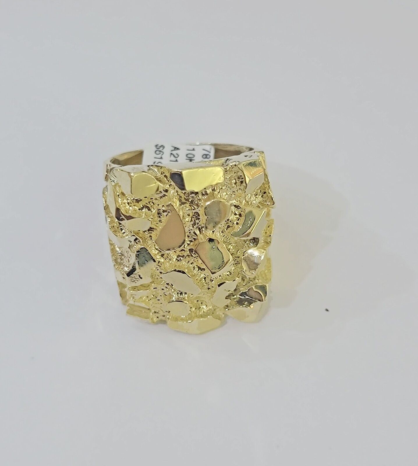 10k Real yellow Gold Nugget Ring men casual Rectangle gold ring 10kt - GoldenlinQ