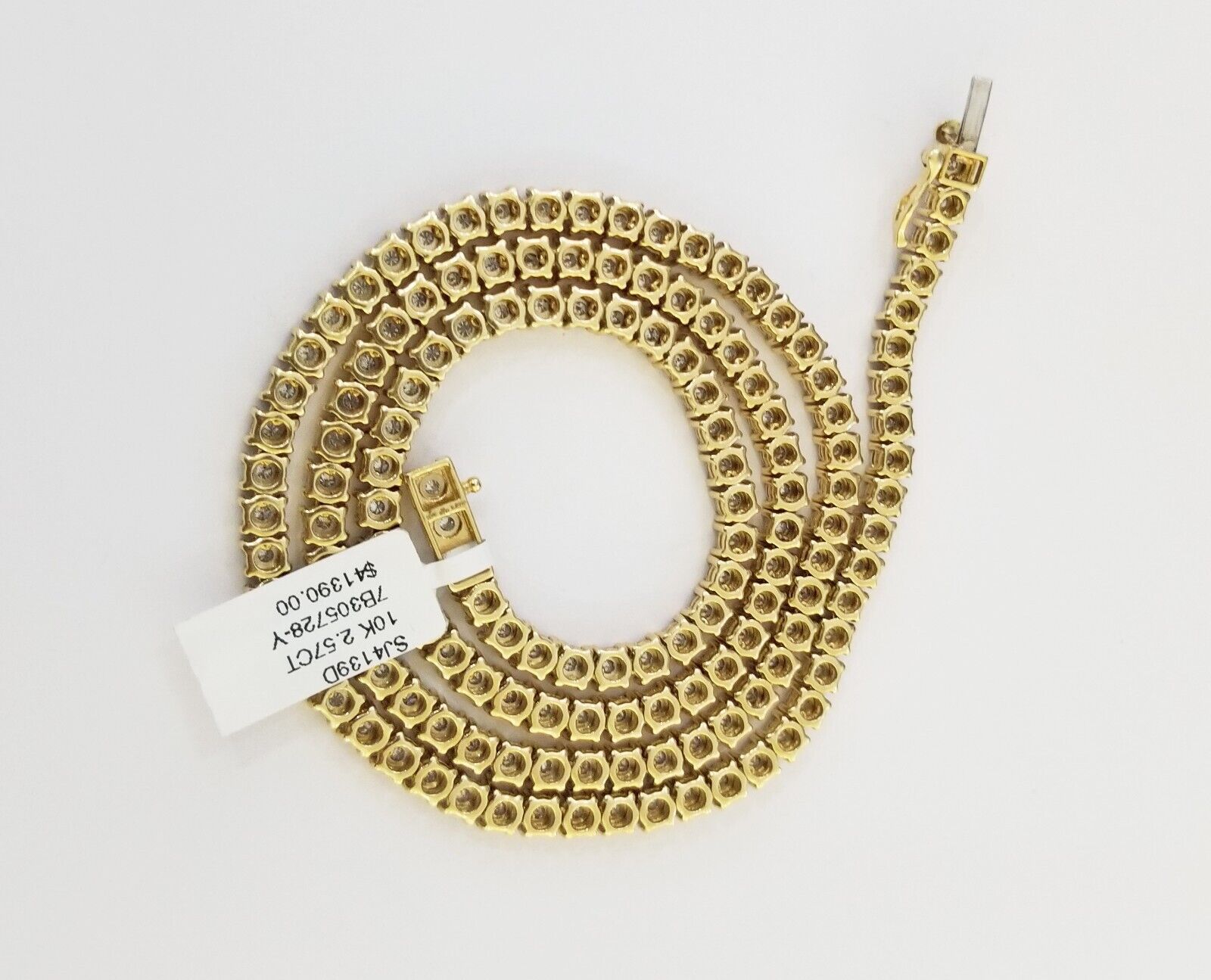 10k Real Yellow Gold Real Diamond Tennis Chain Necklace 2.57CT 22" Inch - GoldenlinQ