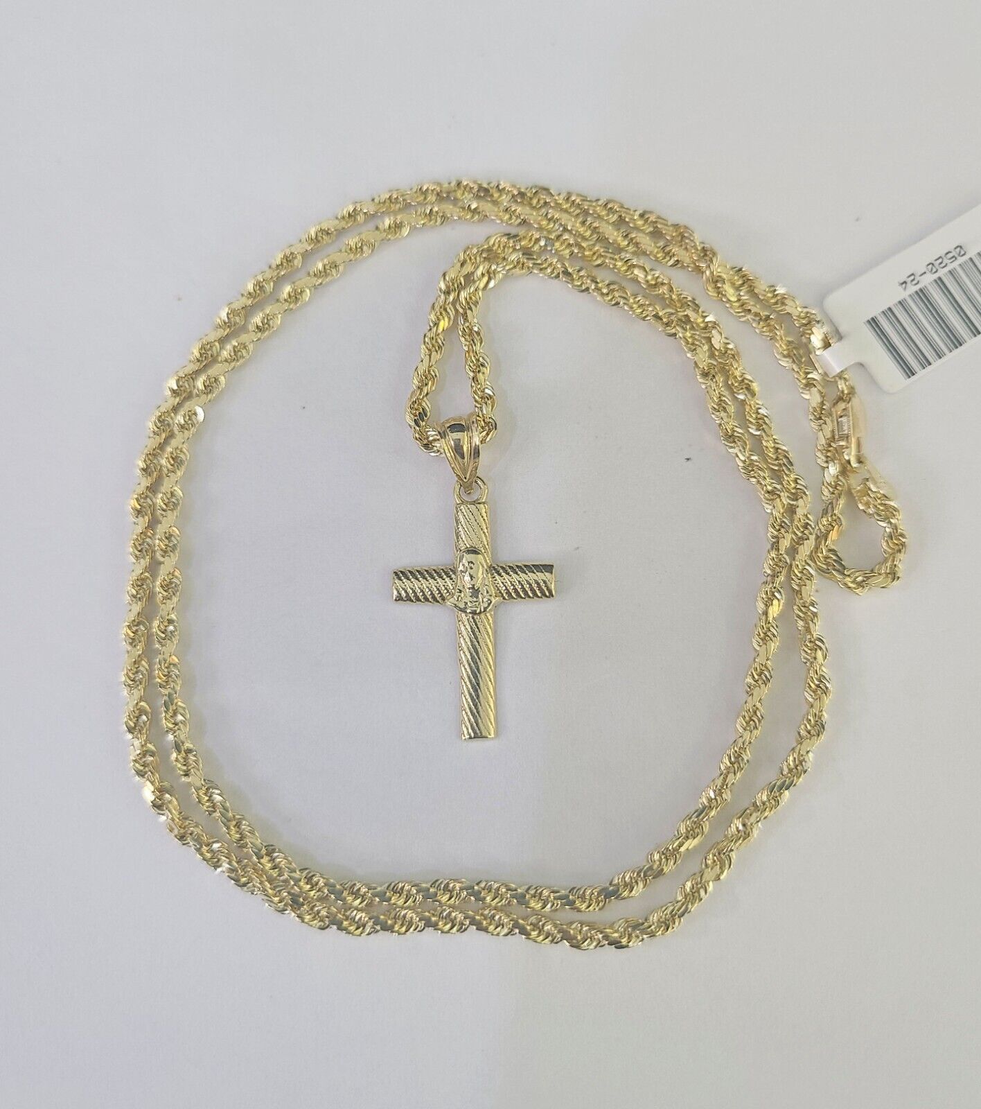 10k Rope Chain Jesus Cross Pendant 18" - 30" Set Charm Necklace Yellow Gold - GoldenlinQ