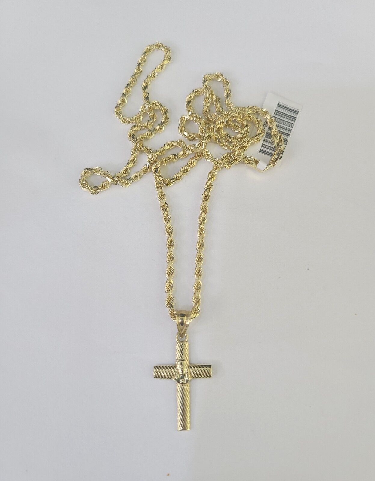 10k Rope Chain Jesus Cross Pendant 18" - 30" Set Charm Necklace Yellow Gold - GoldenlinQ