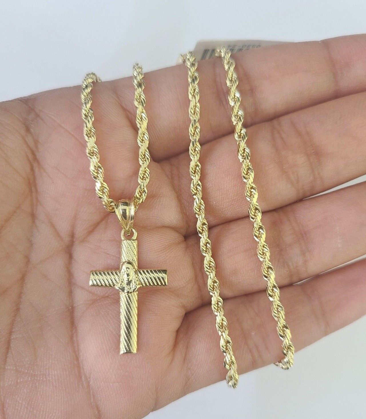 10k Rope Chain Jesus Cross Pendant 18" - 30" Set Charm Necklace Yellow Gold - GoldenlinQ