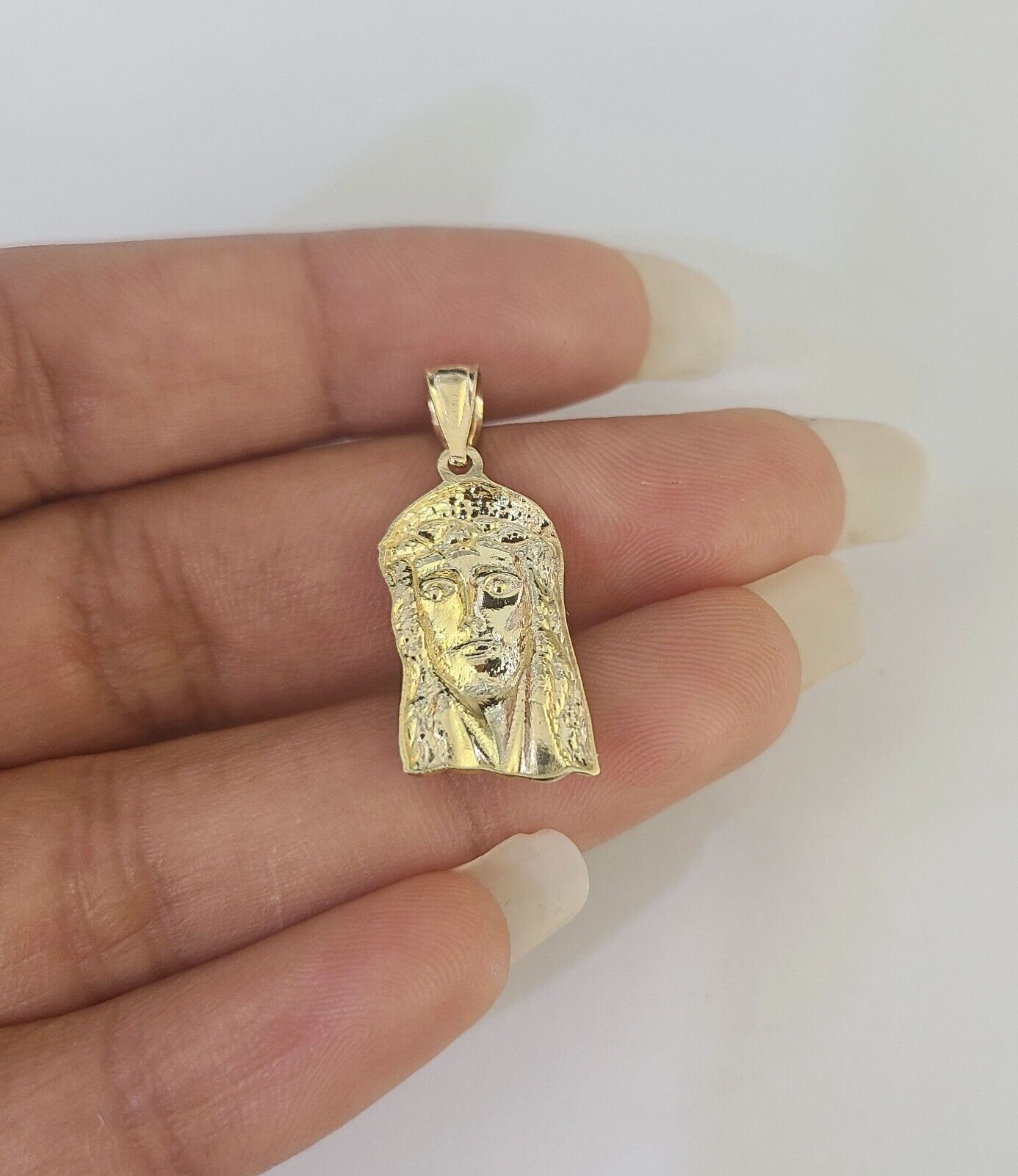 10k Rope Chain Jesus Head Pendant 18" - 30" Yellow Gold Set Charm Necklace 3mm - GoldenlinQ