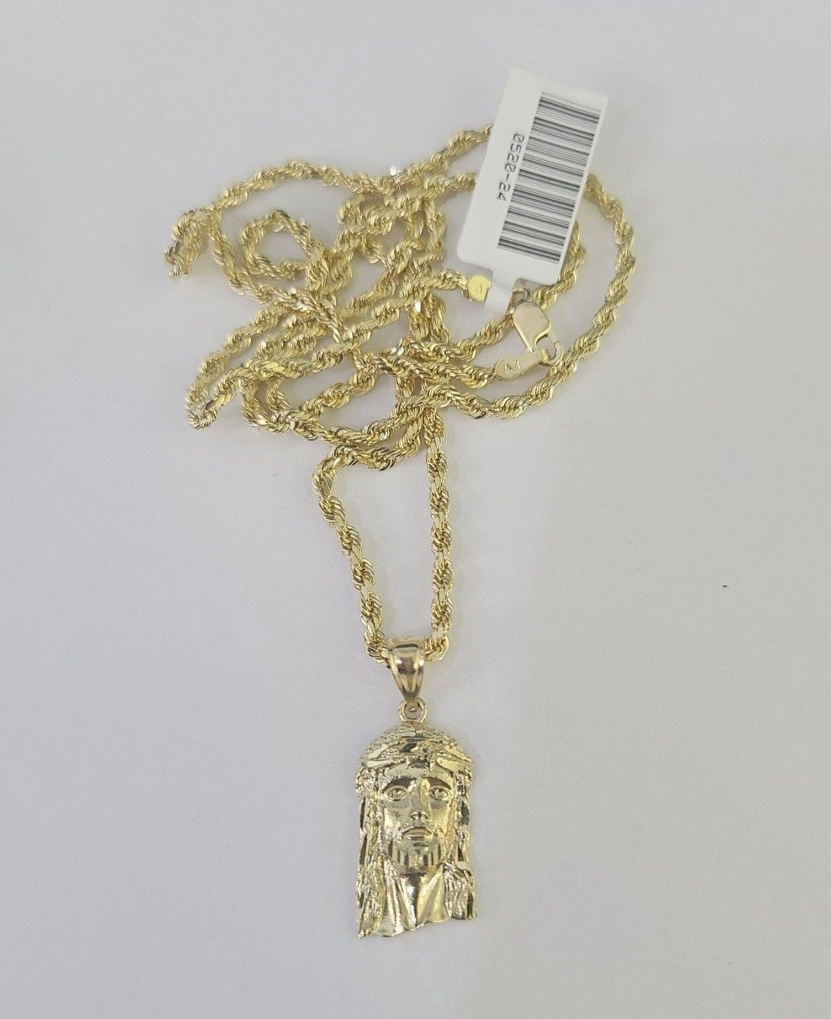 10k Rope Chain Jesus Head Pendant 18" - 30" Yellow Gold Set Charm Necklace 3mm - GoldenlinQ