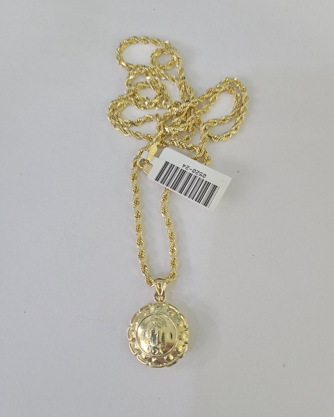 10k Rope Chain Jesus Virgin Mary Pendant Two Side 18" - 30" Set Charm Necklace - GoldenlinQ