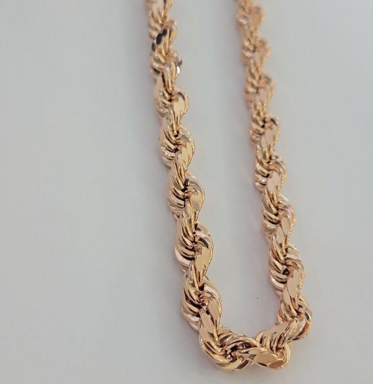 10k Rope Chain Solid Rose Gold Necklace 22 inch 7mm Diamond Cut Mens Heavy REAL - GoldenlinQ