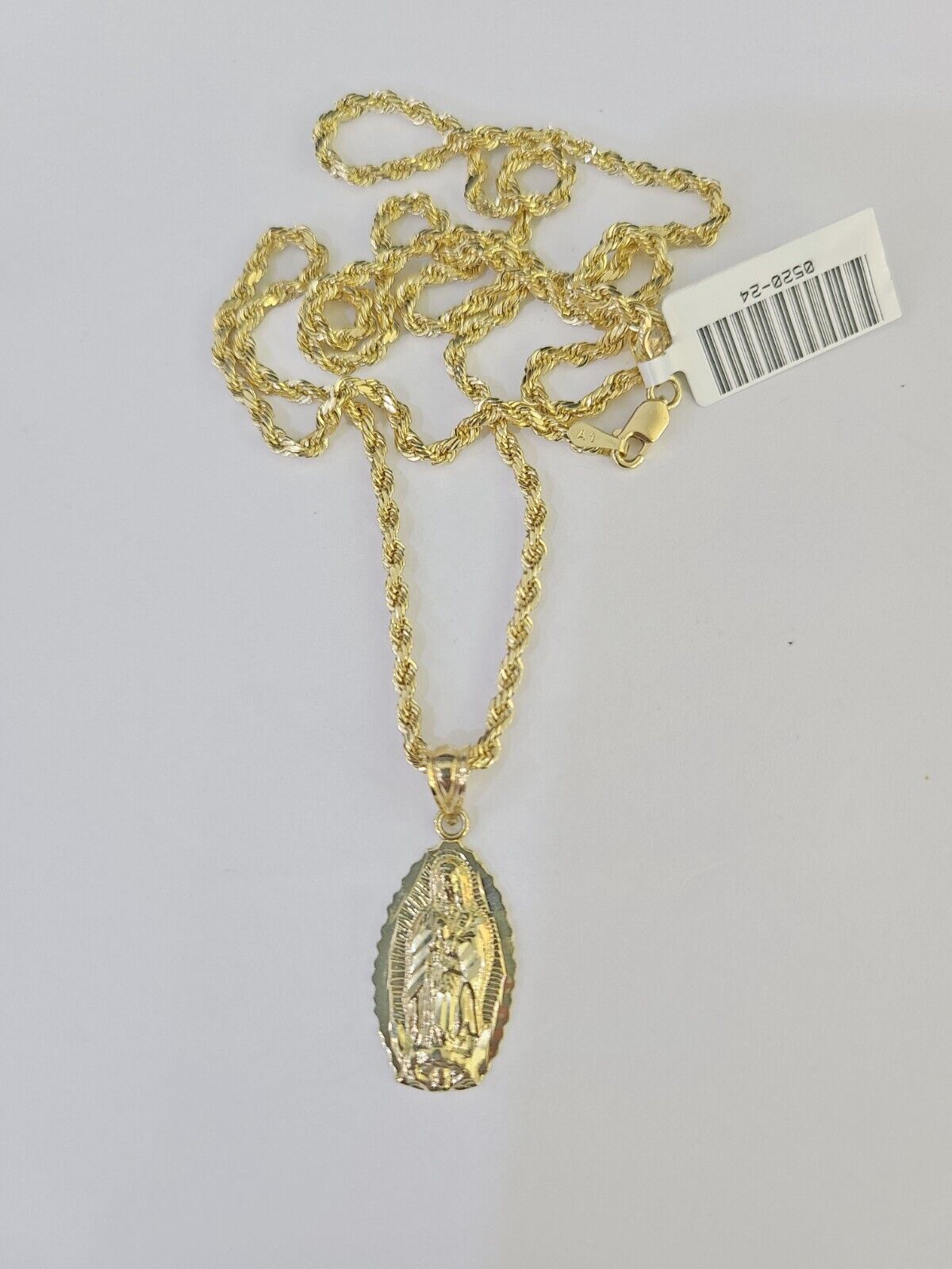 10k Rope Chain Virgin Mary Pendant 18" - 30" Yellow Gold Set Charm Necklace 3mm - GoldenlinQ
