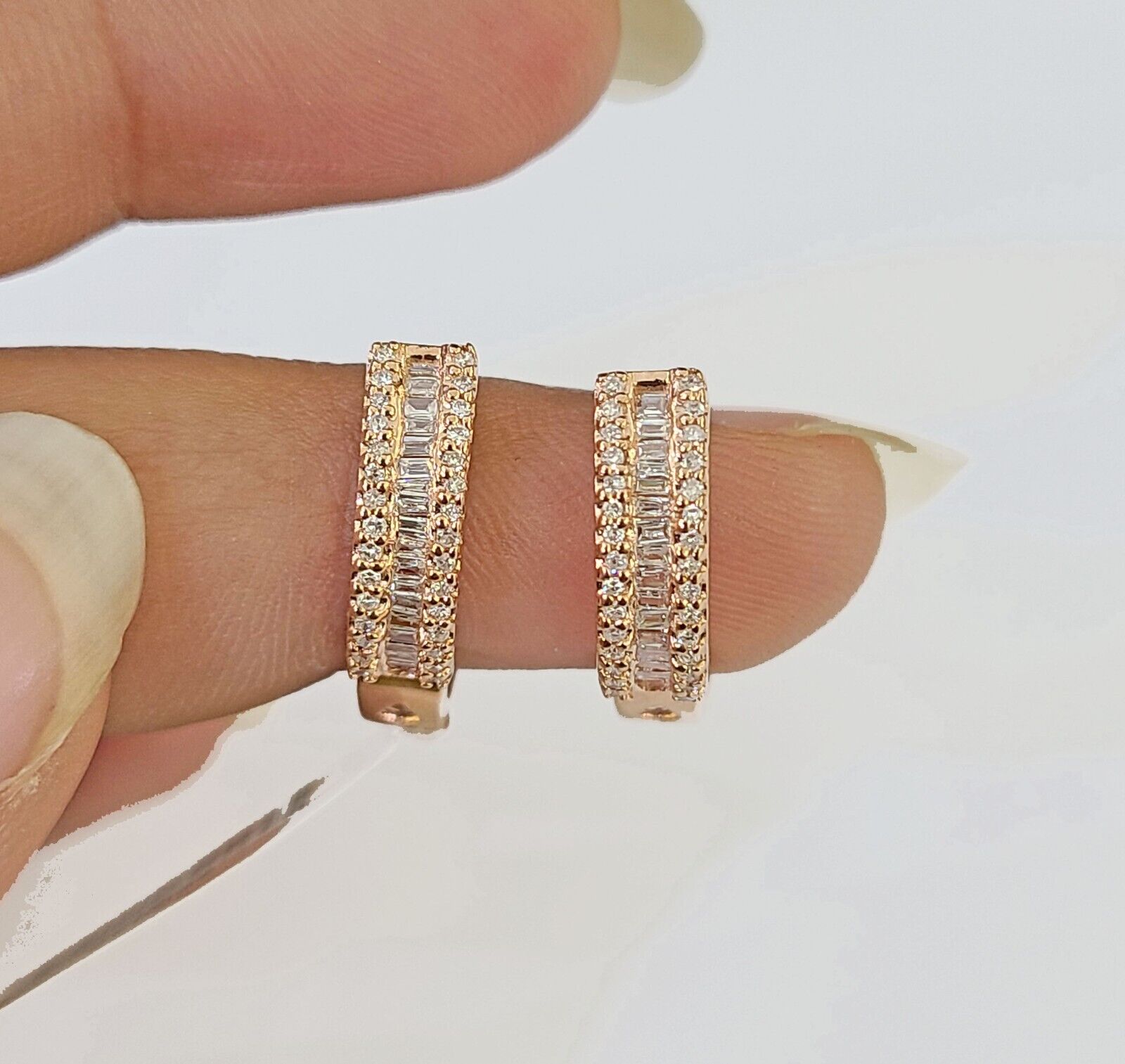 10k Rose gold Hoops Earring Real Diamond Women Genuine - GoldenlinQ