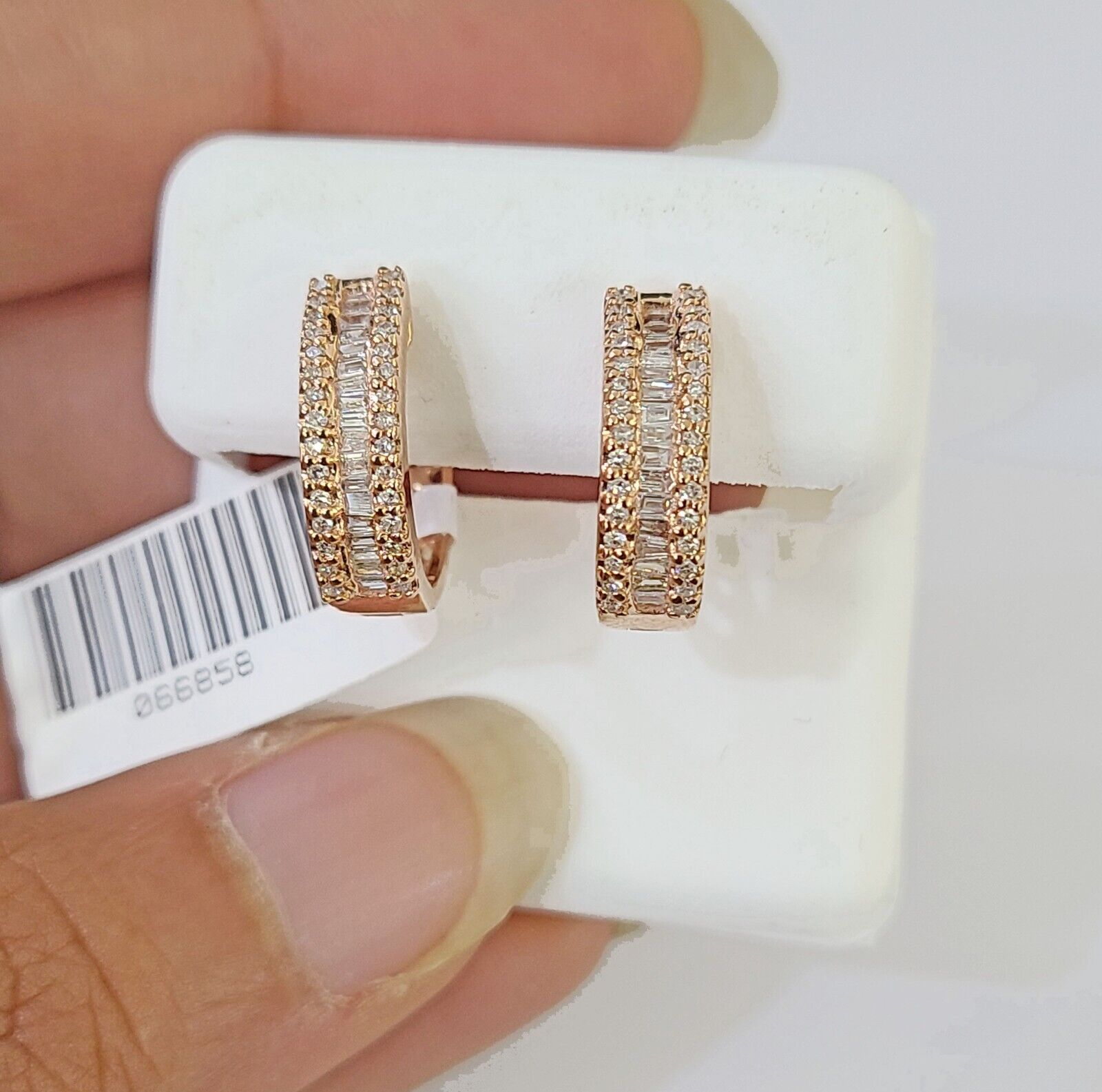 10k Rose gold Hoops Earring Real Diamond Women Genuine - GoldenlinQ