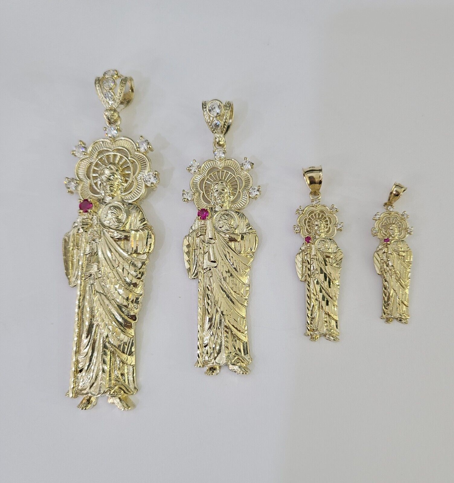 10k Saint Jude Charm Pendant Yellow Gold Men Women 3.5" 3" 2" 1.5" Real - GoldenlinQ