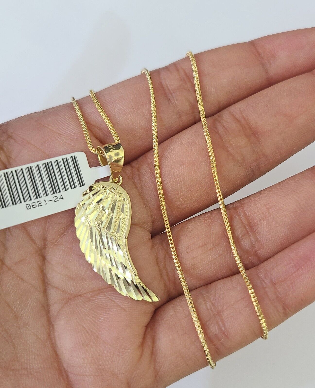 10K Solid Franco Chain Angel Wings Pendant Charm Necklace 18" - 24" 1.5mm Gold - GoldenlinQ