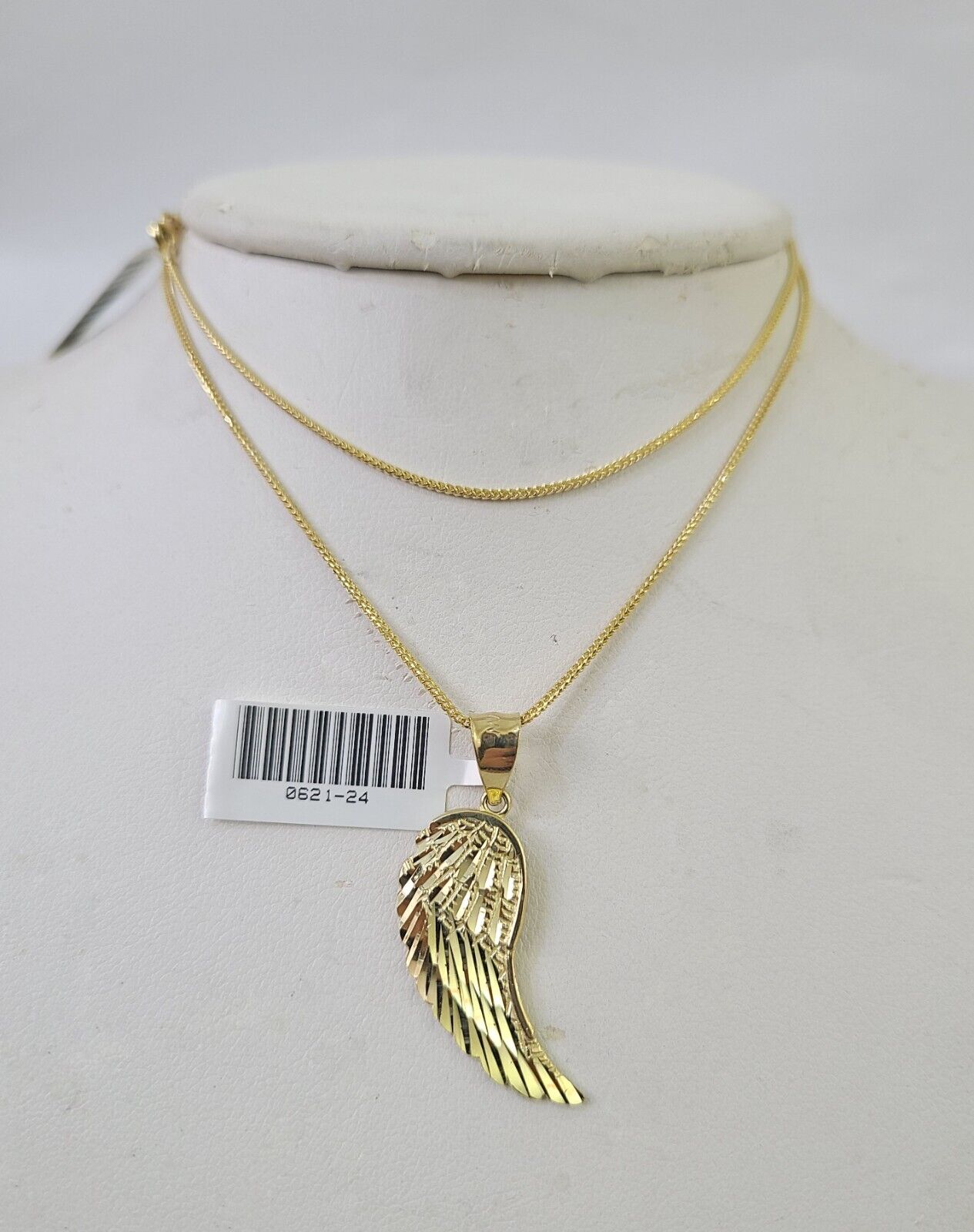 10K Solid Franco Chain Angel Wings Pendant Charm Necklace 18" - 24" 1.5mm Gold - GoldenlinQ