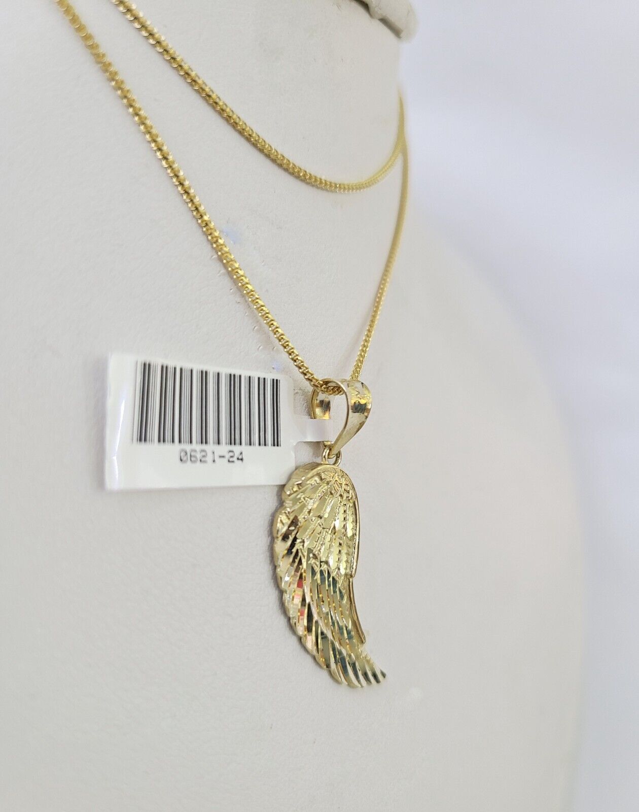 10K Solid Franco Chain Angel Wings Pendant Charm Necklace 18" - 24" 1.5mm Gold - GoldenlinQ