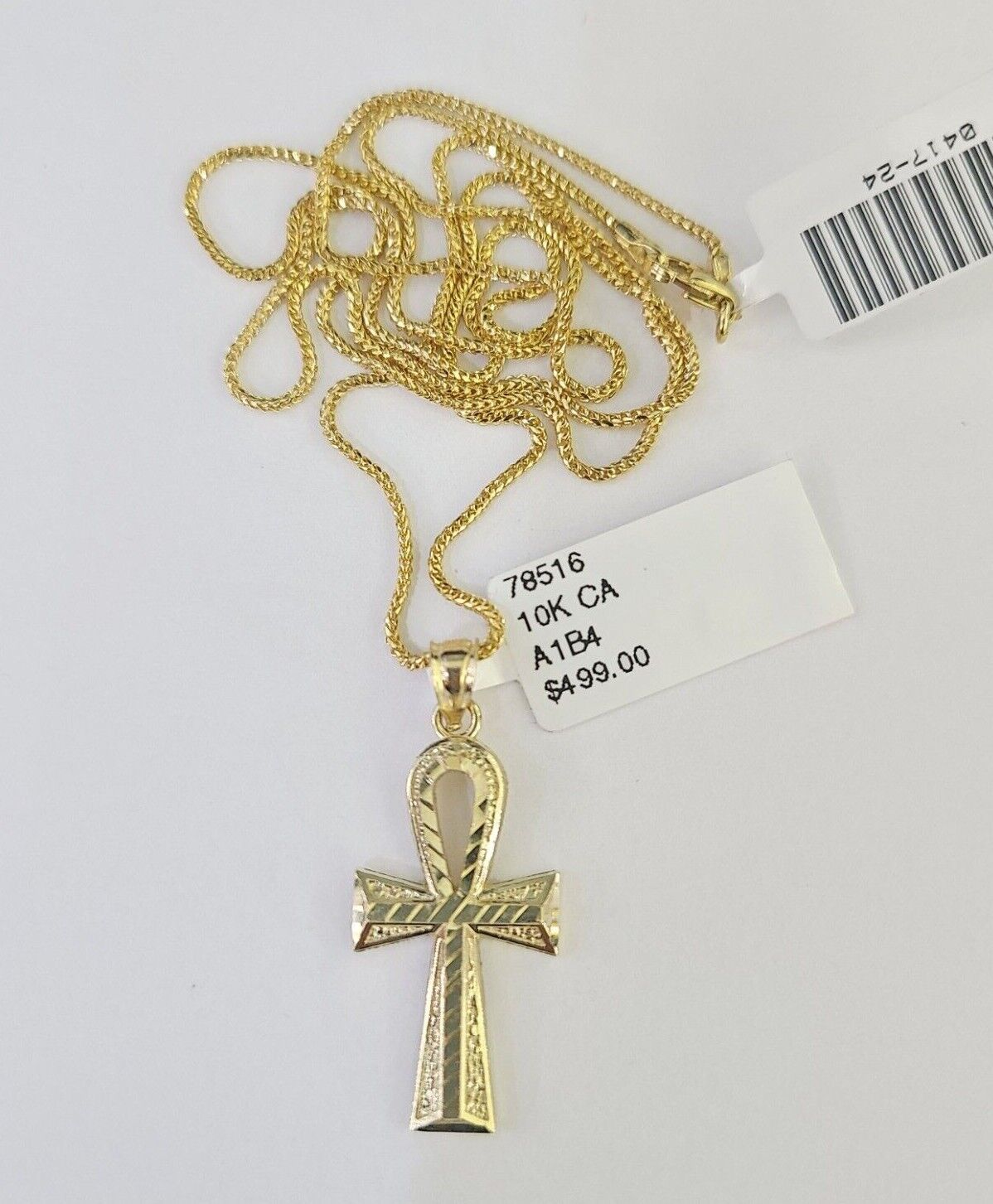 10K Solid Franco Chain Ankh Cross Pendant Charm Necklace 18" - 24" 1.5mm Gold - GoldenlinQ