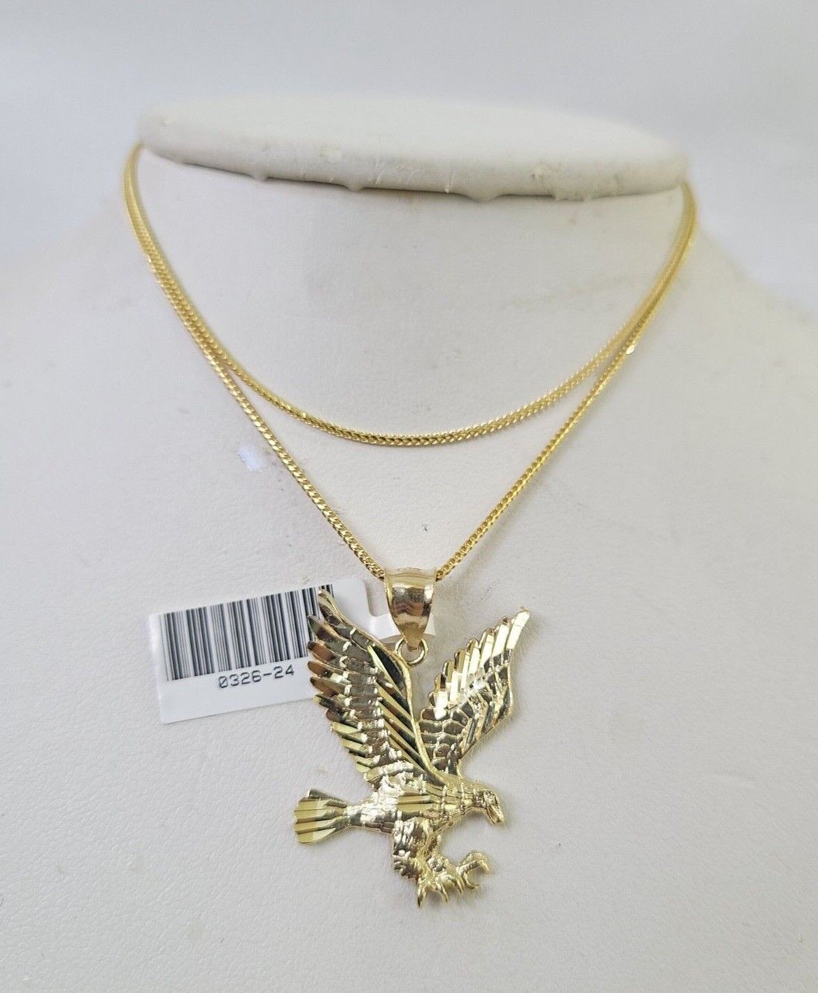 10K Solid Franco Chain Eagle Pendant Charm Necklace 18" - 24" 1.5mm Yellow Gold - GoldenlinQ