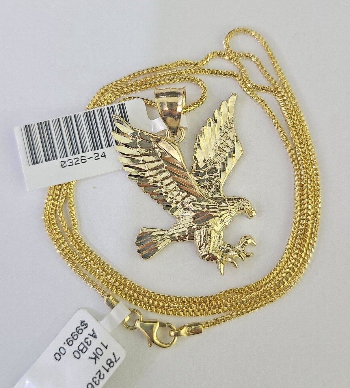 10K Solid Franco Chain Eagle Pendant Charm Necklace 18" - 24" 1.5mm Yellow Gold - GoldenlinQ