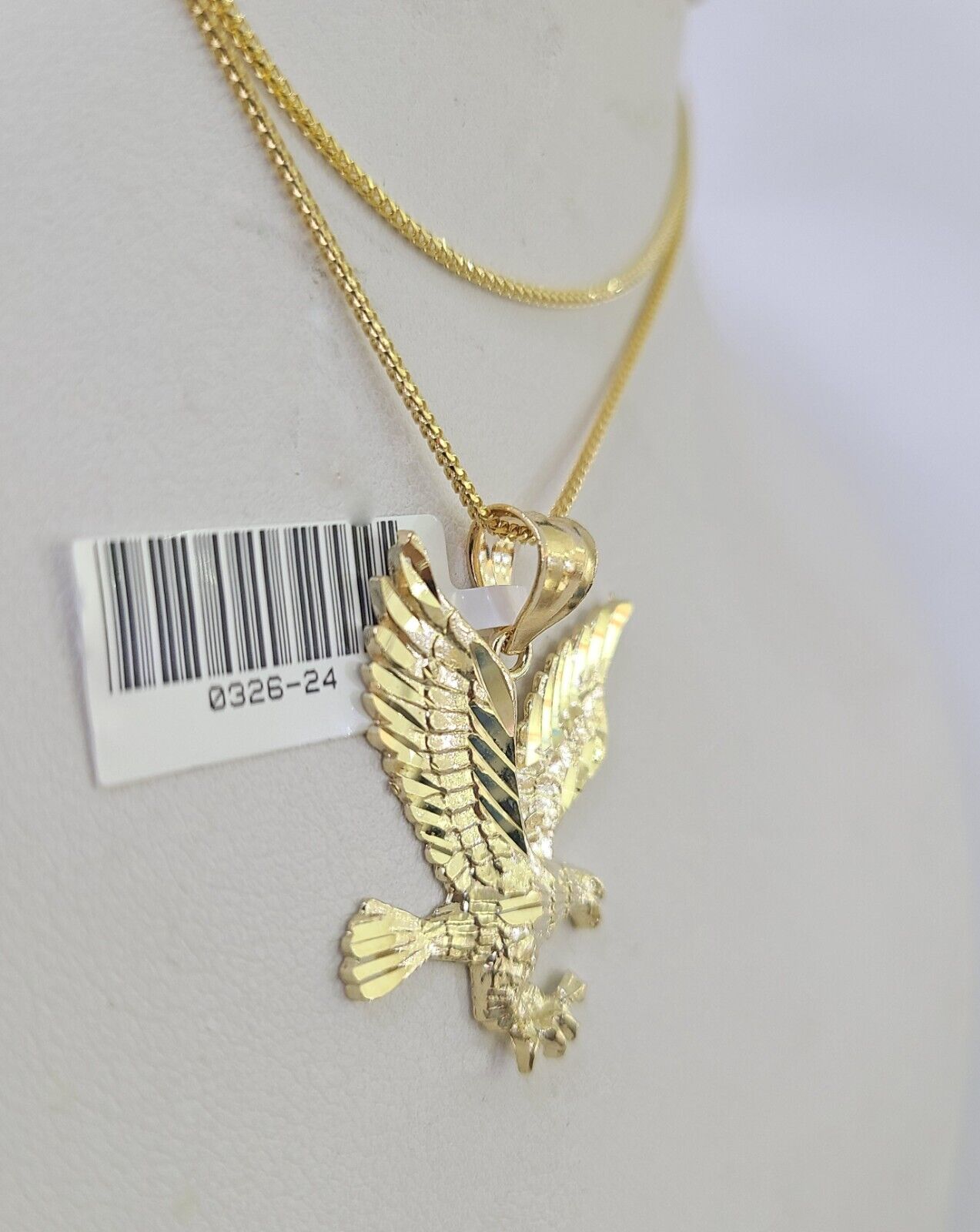 10K Solid Franco Chain Eagle Pendant Charm Necklace 18" - 24" 1.5mm Yellow Gold - GoldenlinQ